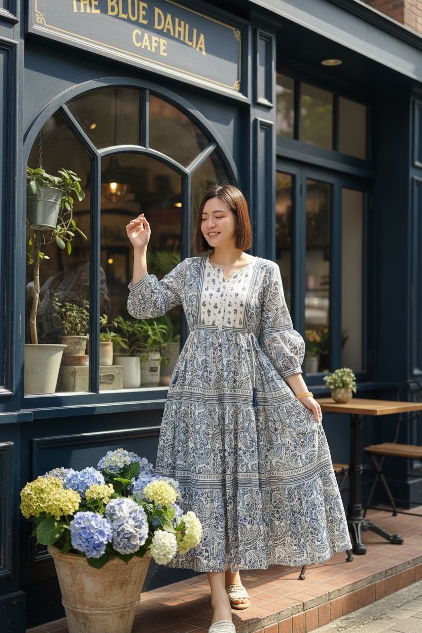 1622 White x Blue Paisley Block Print 4-Rope OP 47"