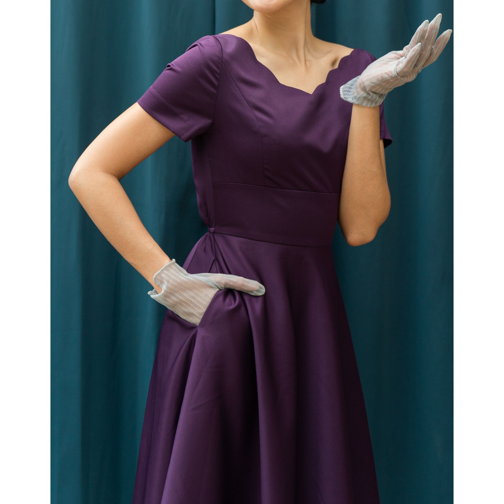  (Ready/Custom-Made) Heirloom Series Scallop Edge Swing Cocktail Dress - Purple (FM170)