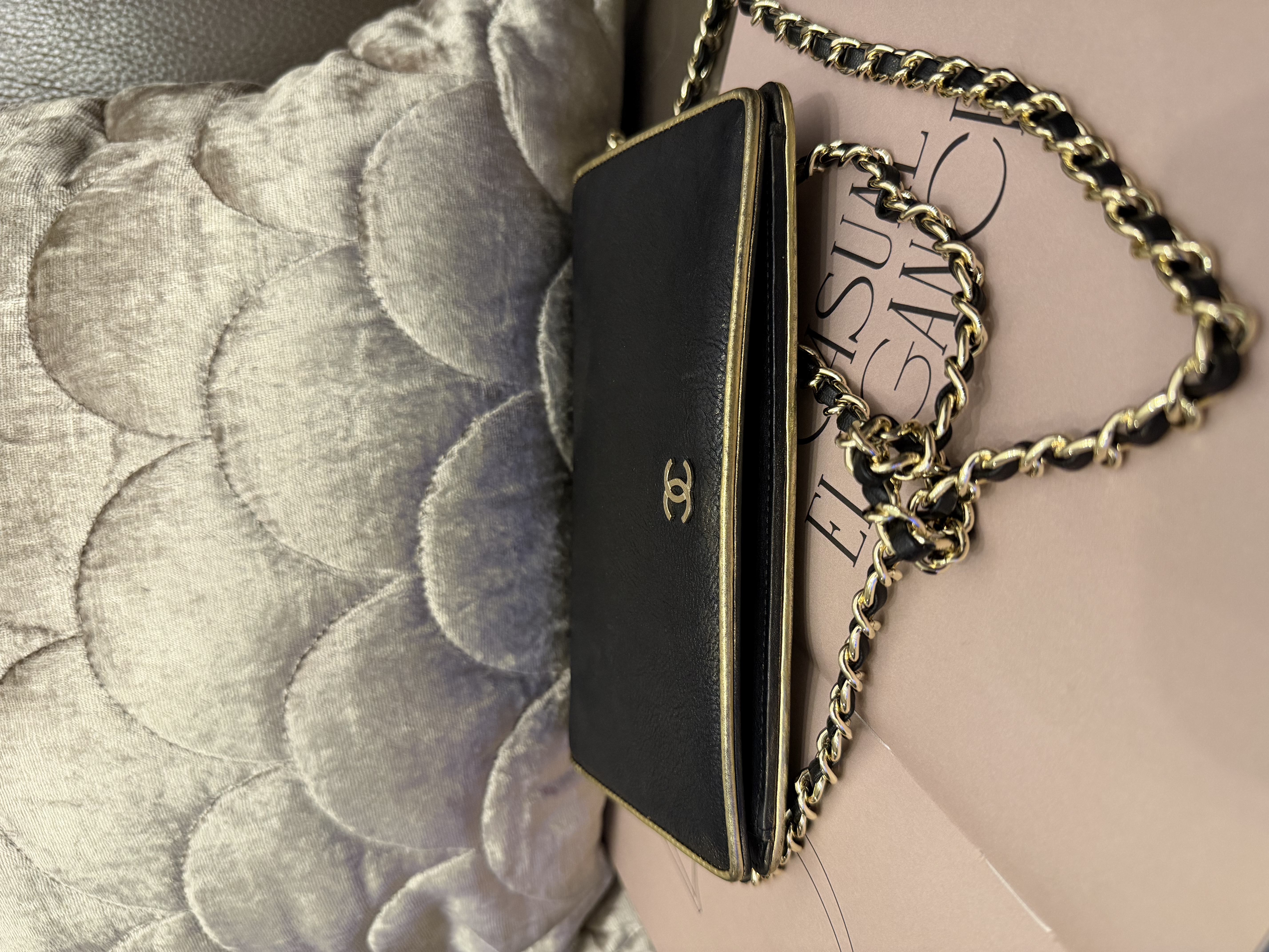 Chanel black champagne gold long wallet