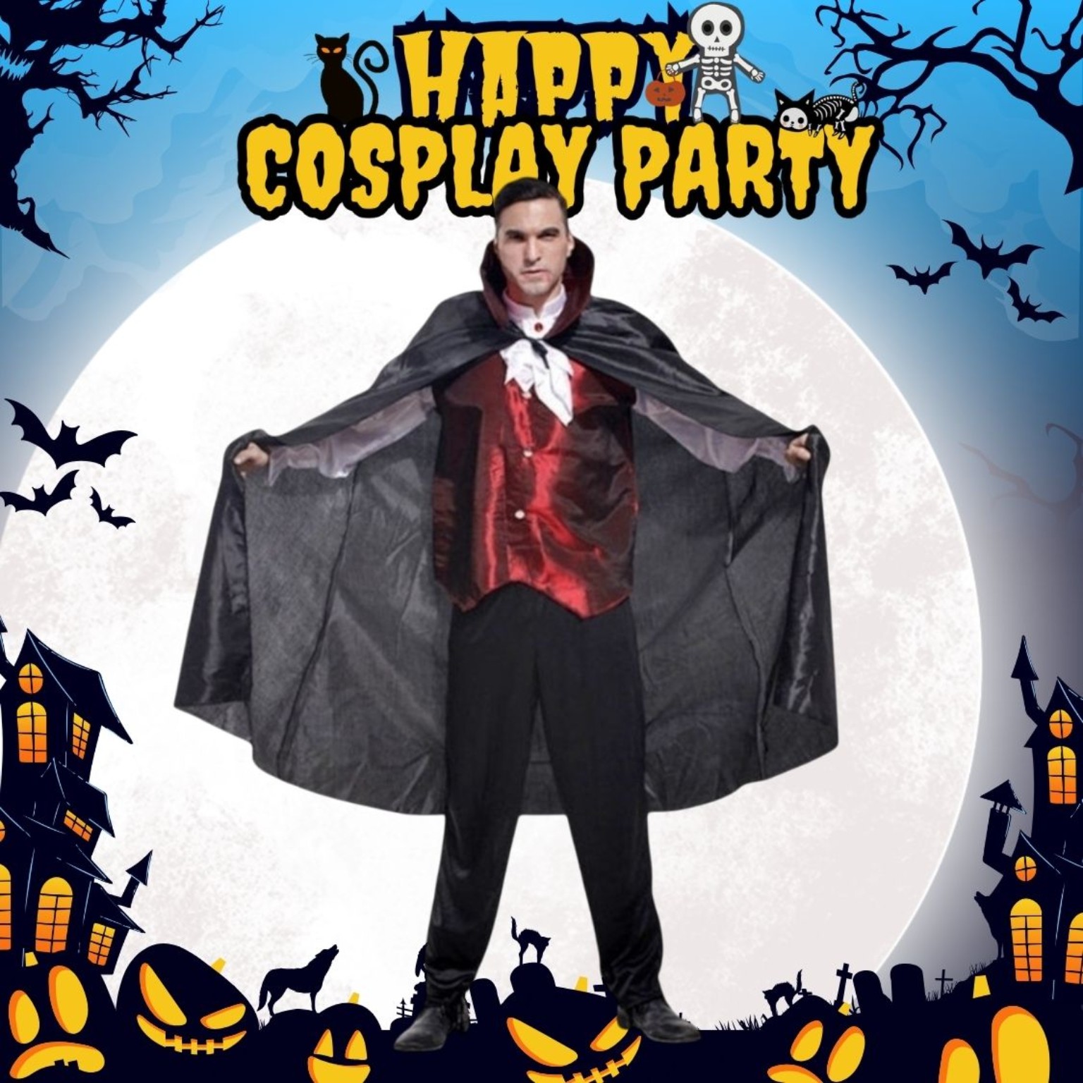 成人男士吸血鬼／吸血殭屍萬聖節服裝｜黑紅披風 Vampire Costume 香港 Lets Cosplay COS4057