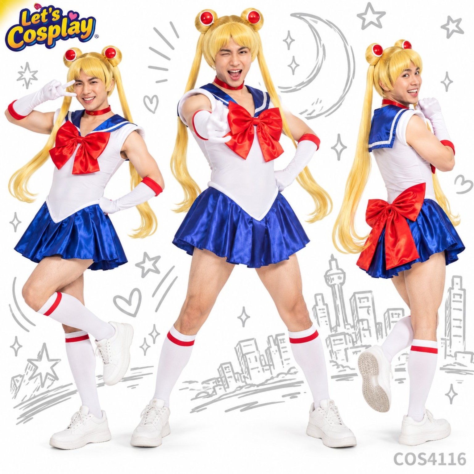 美少女戰士水手服男士搞笑反串成人Cosplay扮演服裝 Sailor Moon服裝,香港現貨Lets Cosplay COS4116
