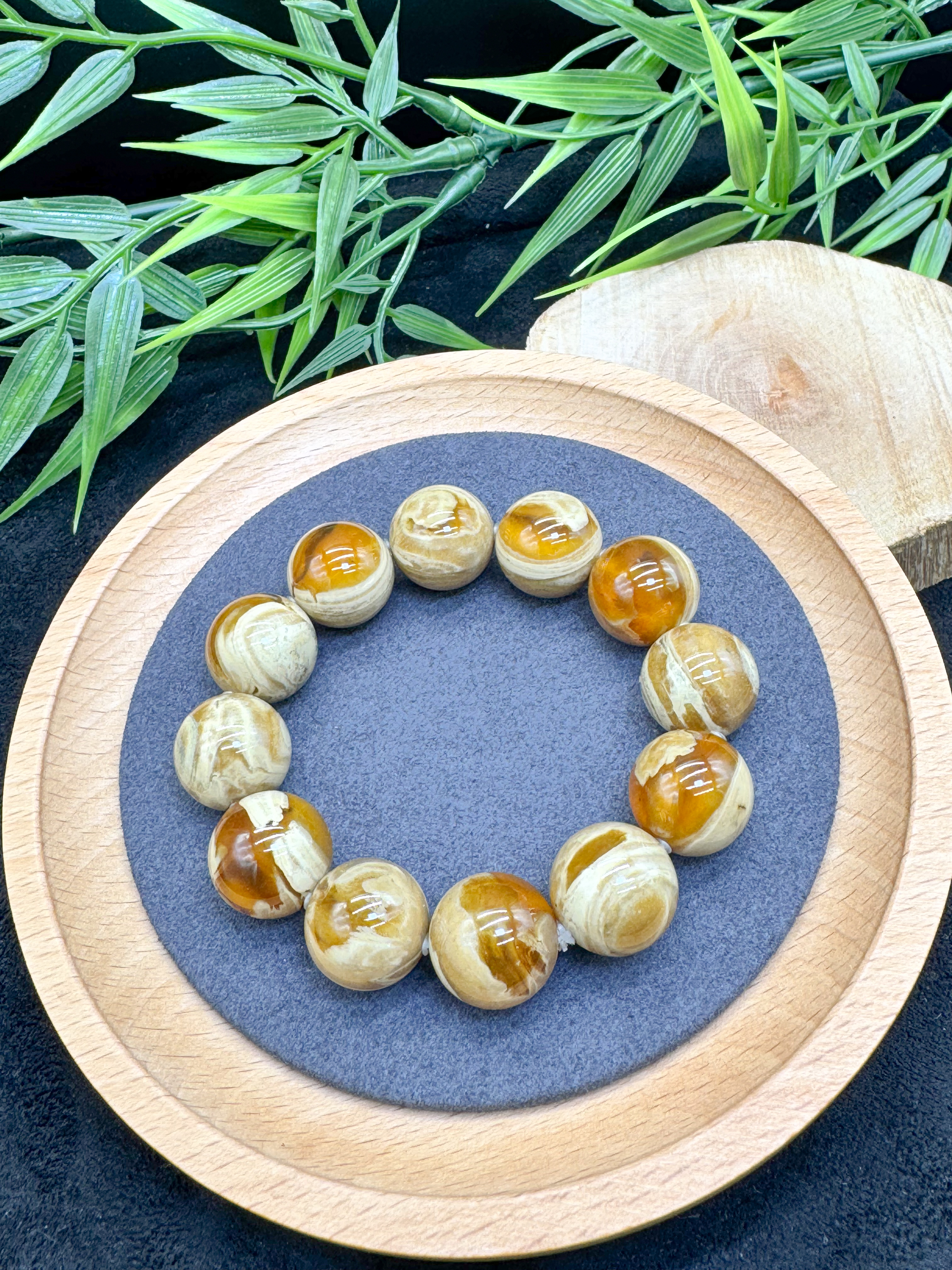 妖花金溶洞圓珠手鍊(14+mm)