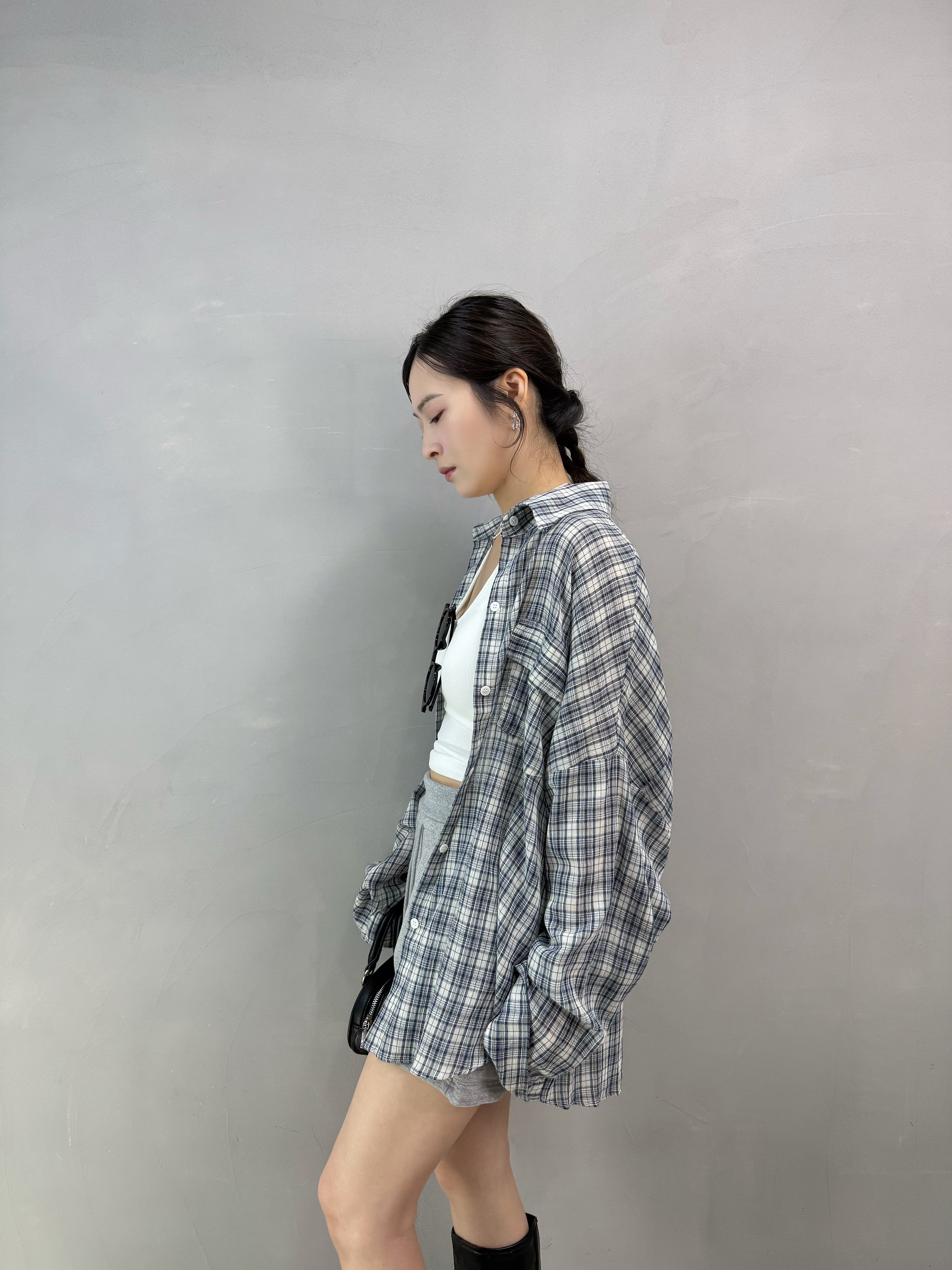A07 後扣鈕格仔恤衫