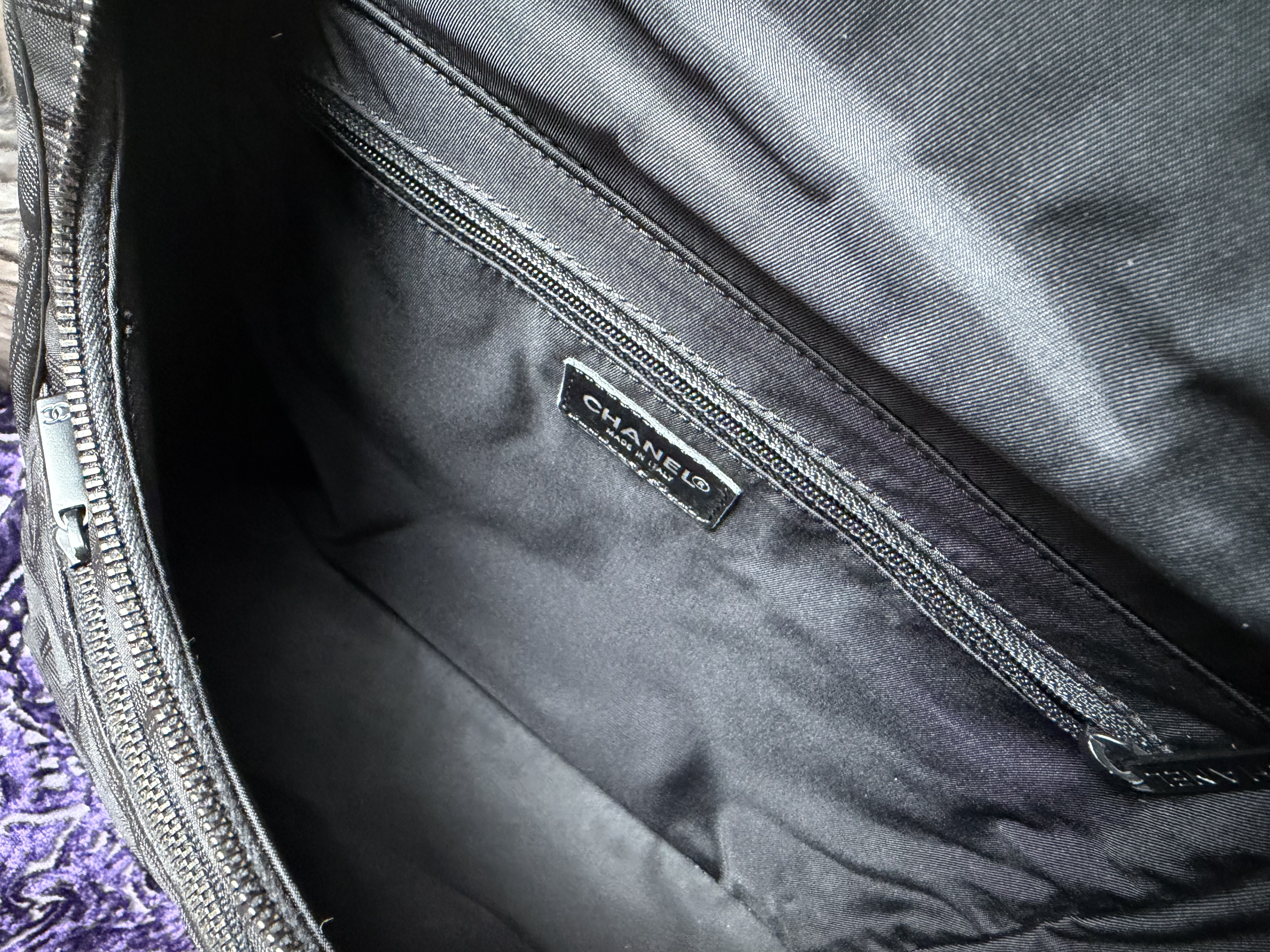 Vintage chanel black travel line backpack /shoulder bag 