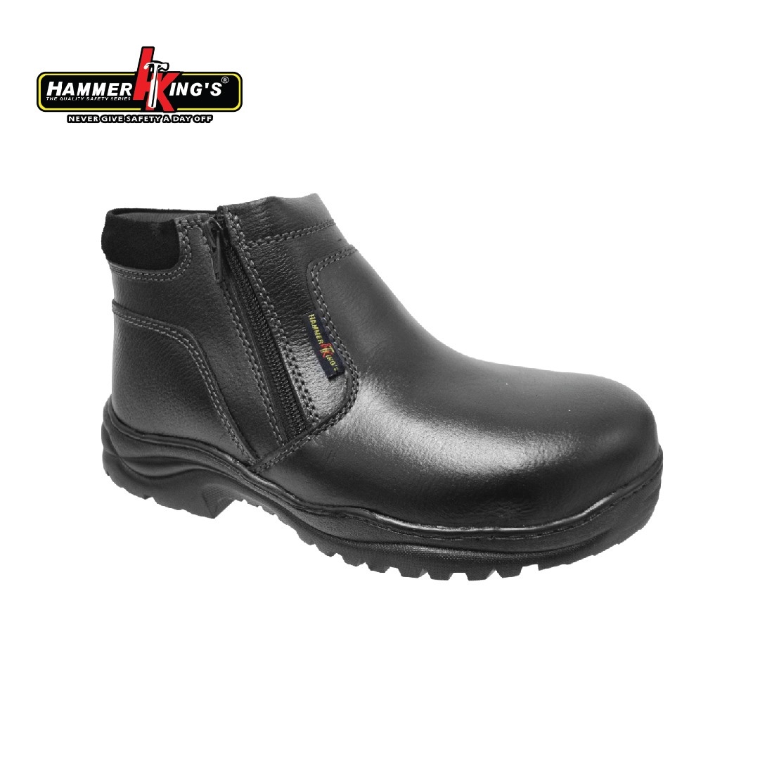 HAMMER KING HK 13031 Men Women Unisex and Genuine Leather Safety Zipper Boots Steel Toe Steel Plate Kasut Keselamatan