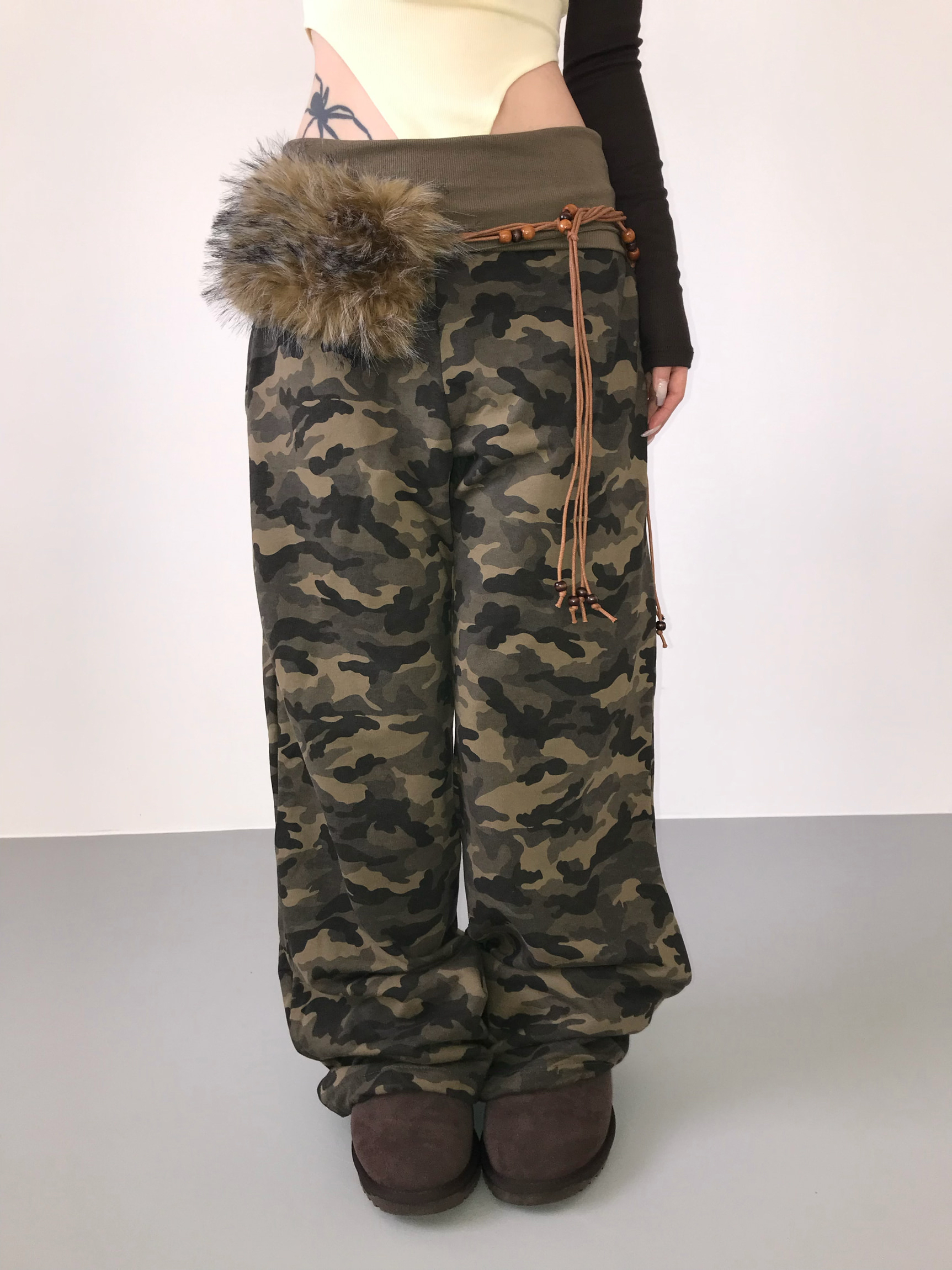 Foldover Camo Wide-Leg Sweatpants