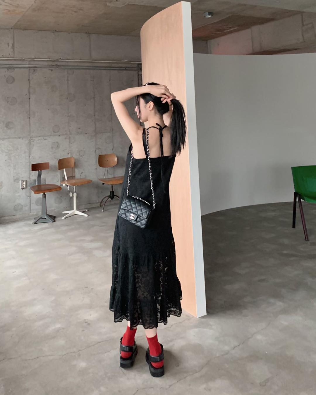 穿頸綁帶lace吊帶裙