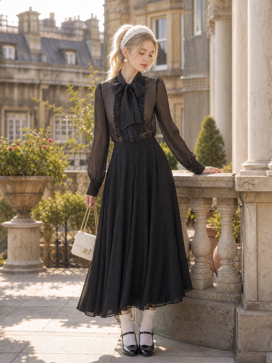 午夜魔法黑色公主雪紡襯衫Midnight Enchantment Black Princess Chiffon Blouse