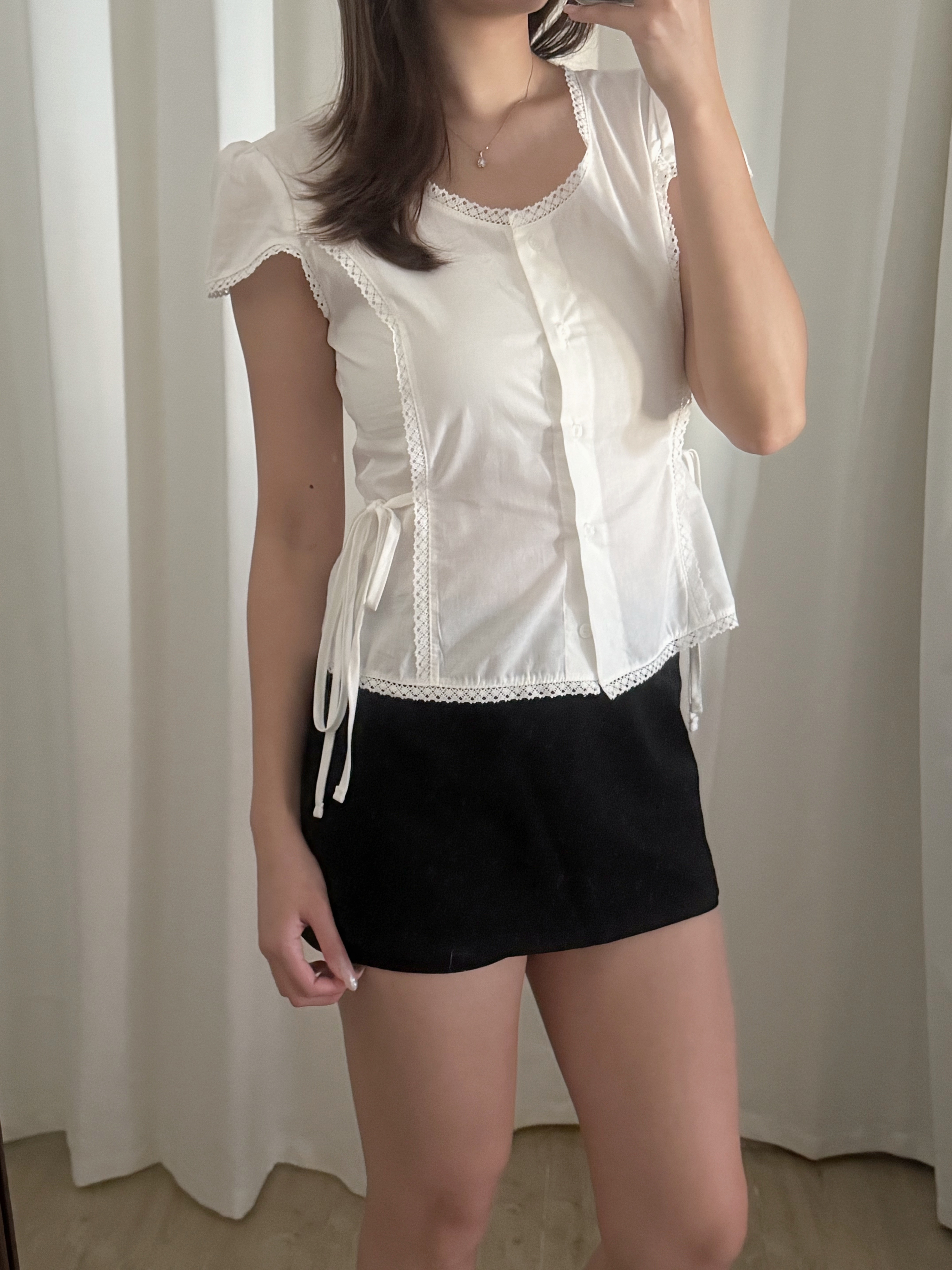 仙女Lace公主袖短袖上衣