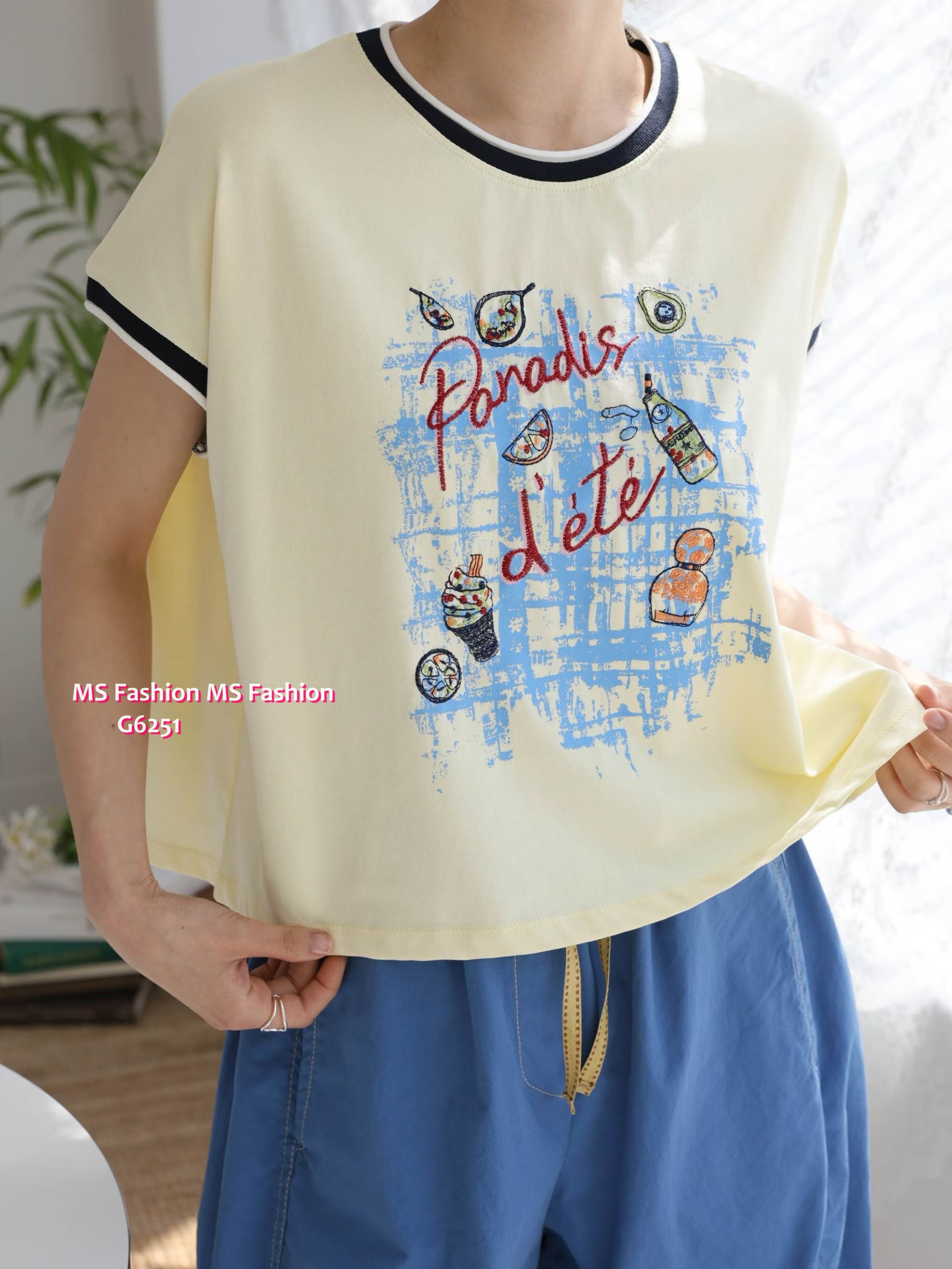 G6251 韓國🇰🇷高質靚print拼邊top