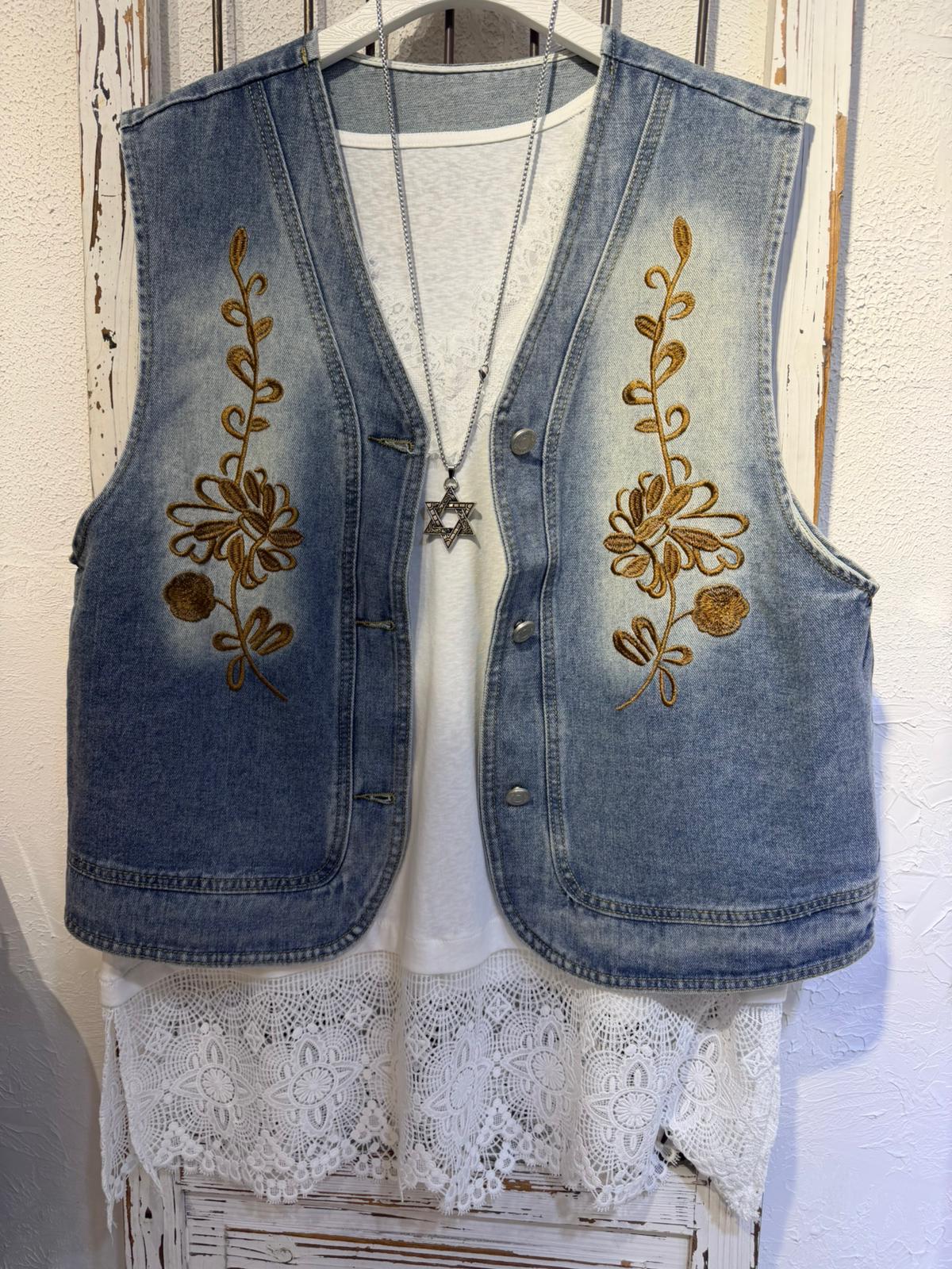 New 刺繡牛仔背心
