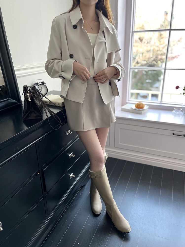 Trench-Style Short Coat (Cream)
