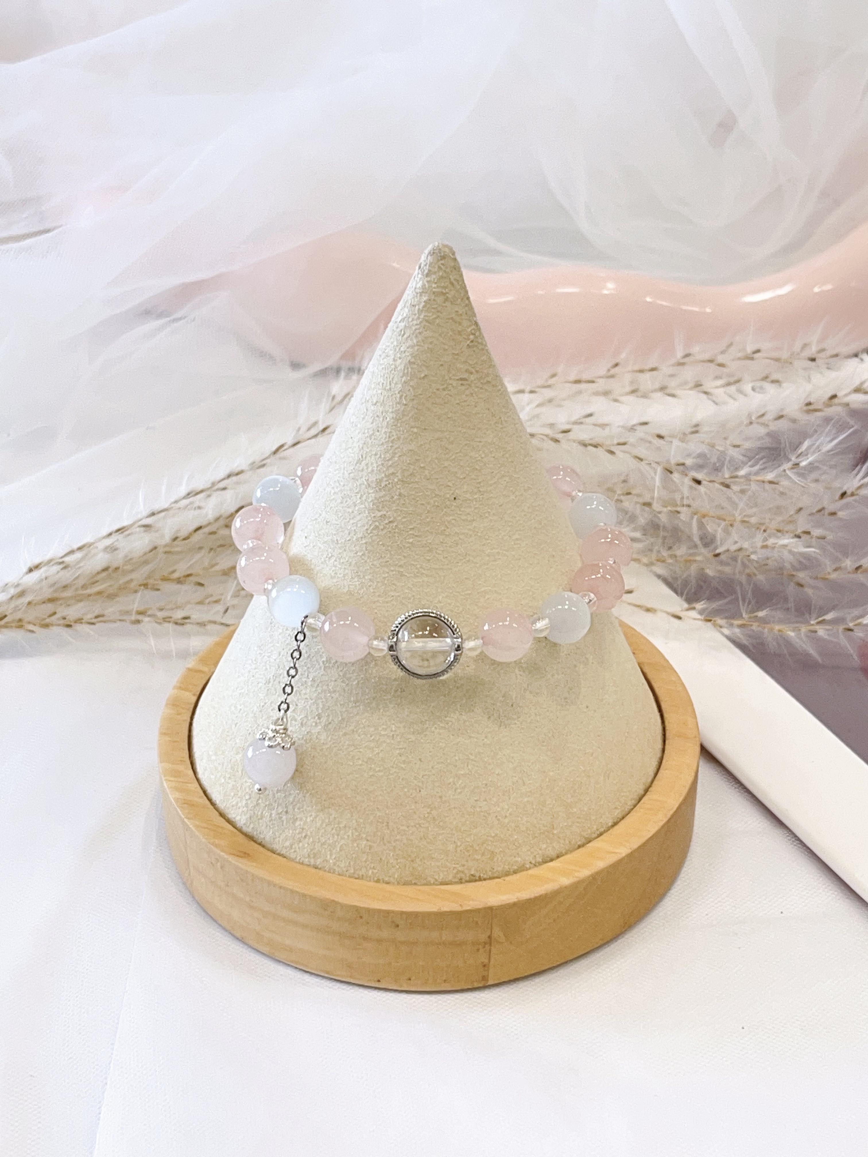 🌙 白月光 × 猫眼石 × 粉水晶 × 白水晶手串 Moonstone, Cat’s Eye Stone, Rose Quartz & Clear Quartz 