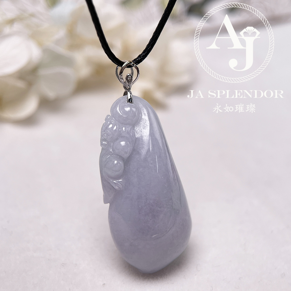 JNK-92 天然翡翠A玉 紫羅蘭玉靈猴獻壽萬壽果18K金吊墜