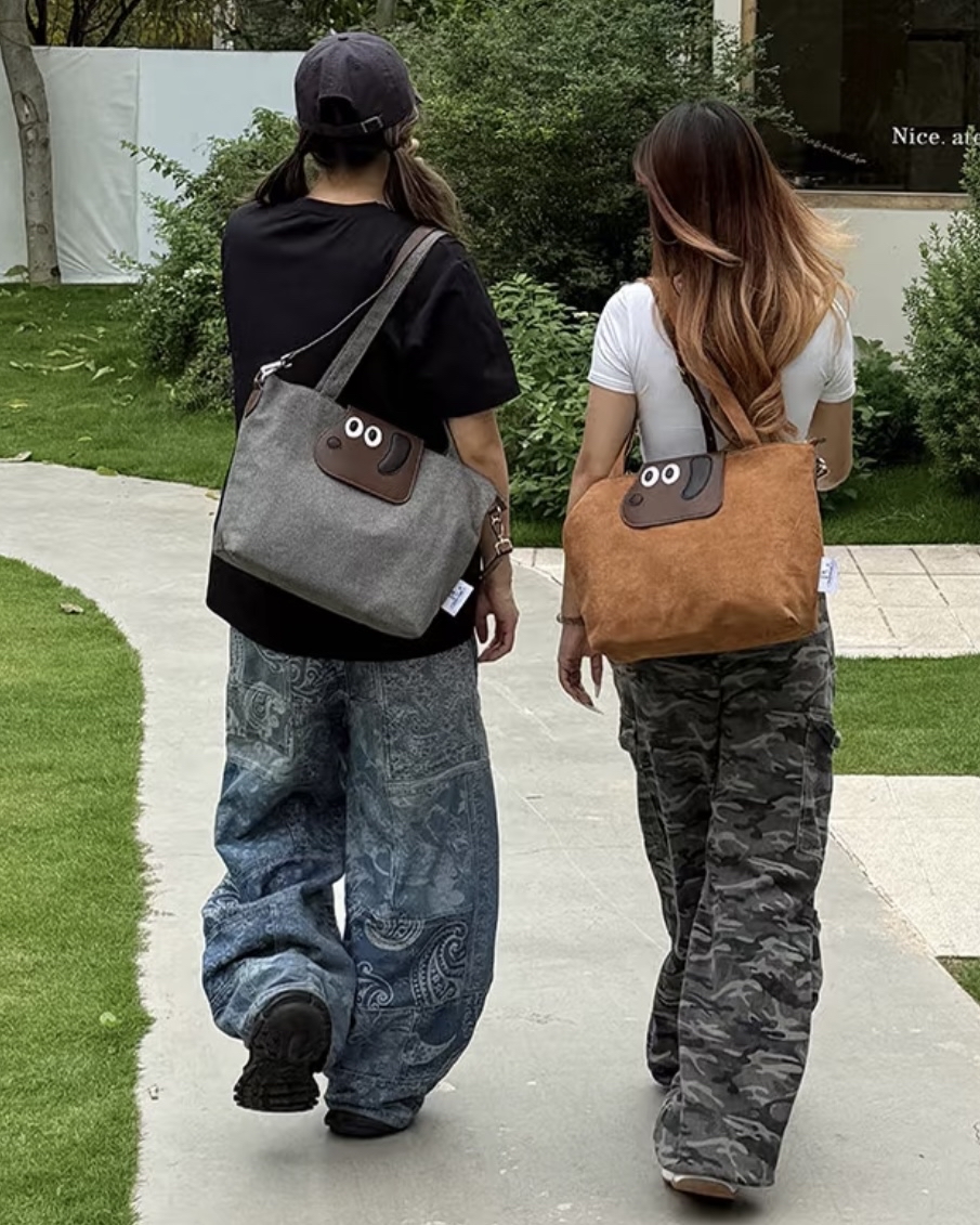 大眼汪汪小狗絨布托特包