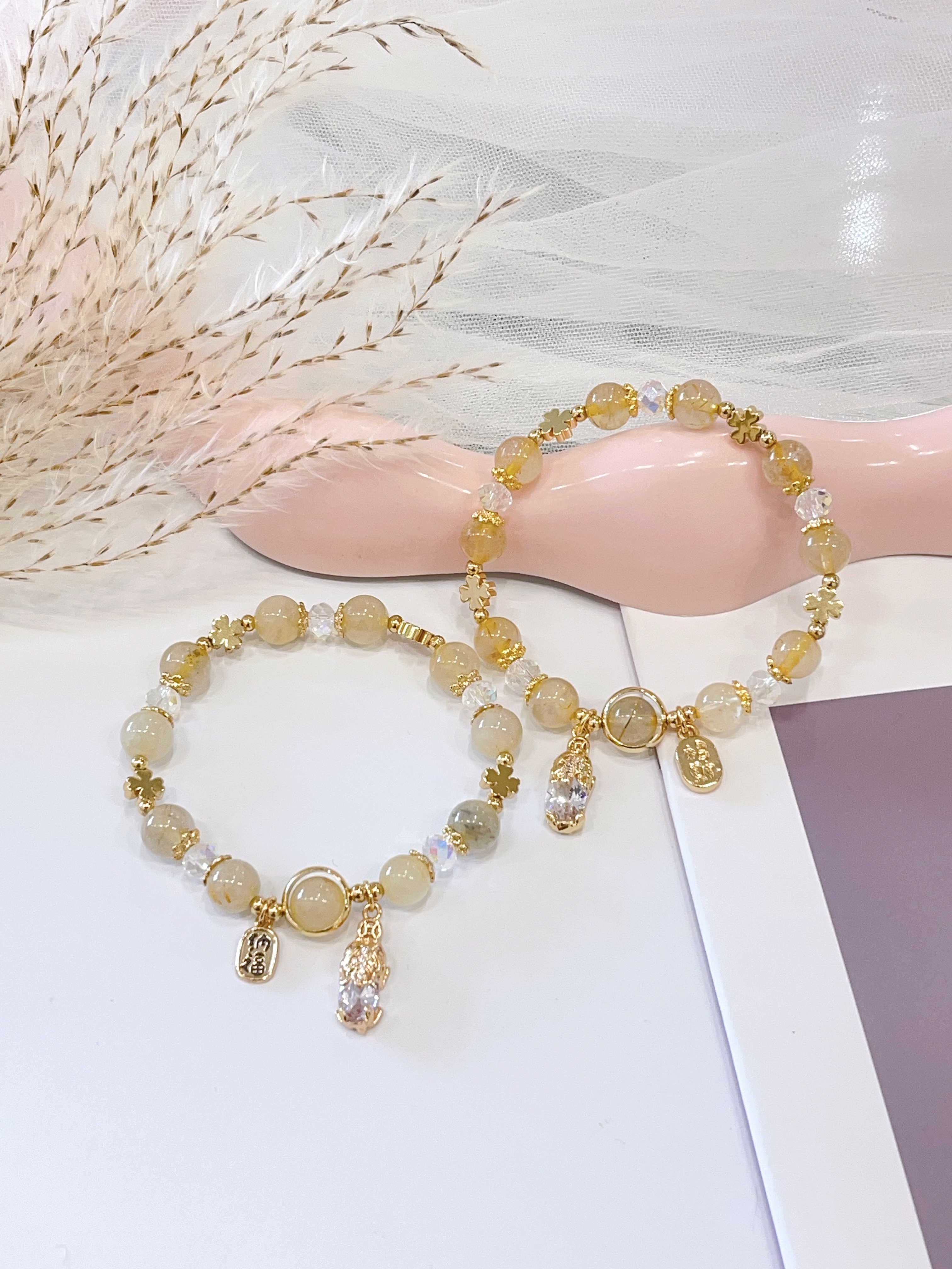 ✨🐉 金发晶 × 招财貔貅手串 Golden Rutilated Quartz & Pixiu | 8mm