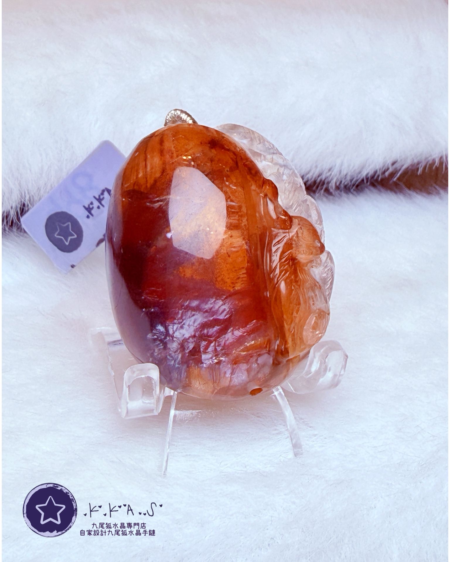 K00188 紅膠花 側臉九尾狐 - 吊墜/手牌兩用款