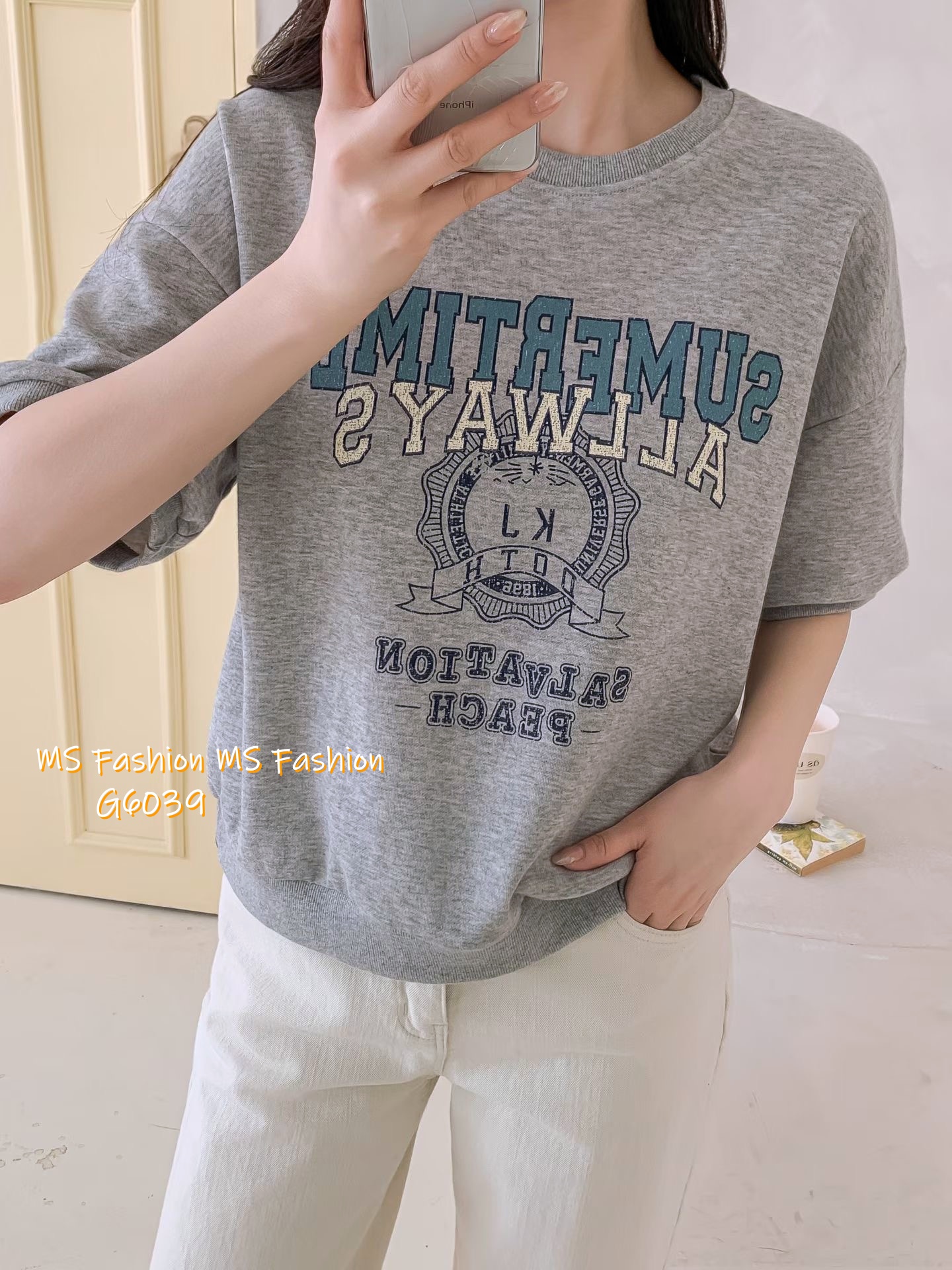 G6039 韓國🇰🇷拼色字母print top