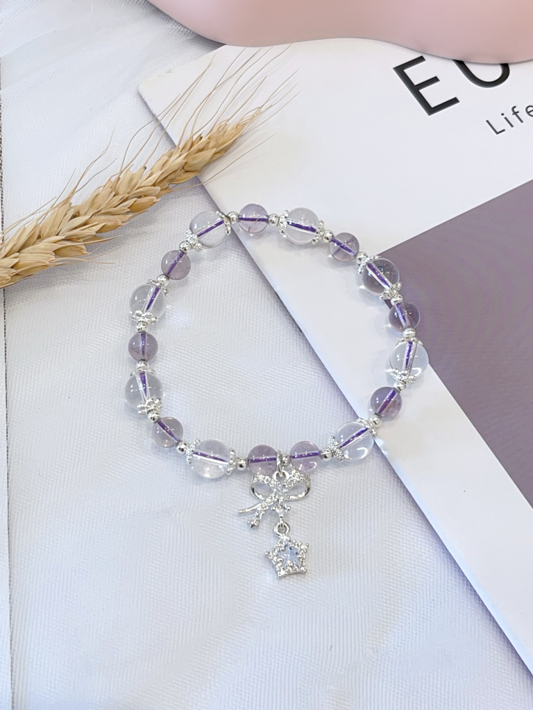 紫水晶 × 海蓝宝 × 白水晶  Amethyst & Aquamarine & Clear Quartz Star Charm Bracelet｜星空守护