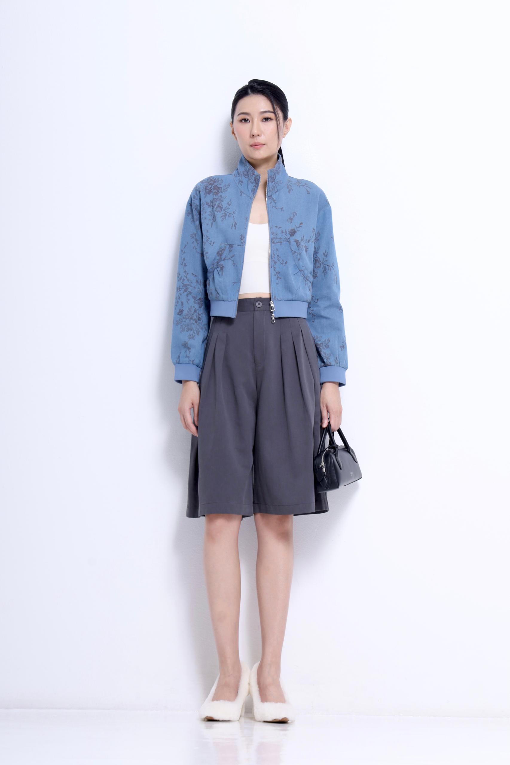 CB2762 Jacquard Cropped Zip-Up Jacket