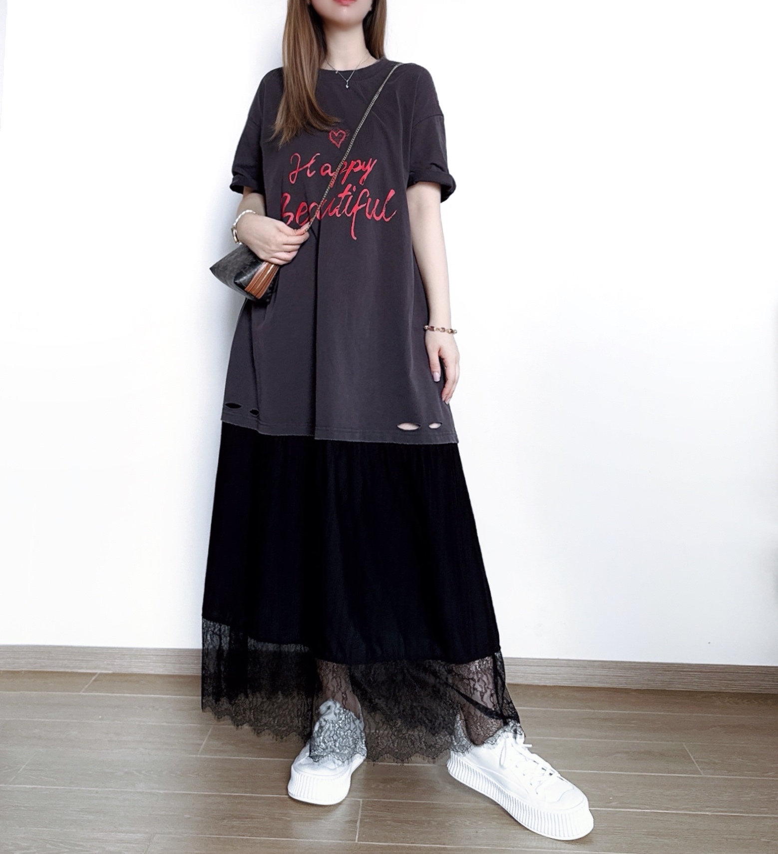 假兩件Tee拼接Lace Ops