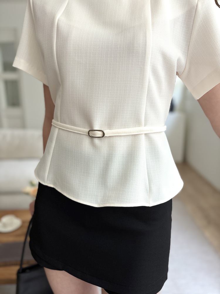 Square Neck Belted Blouse (Black)