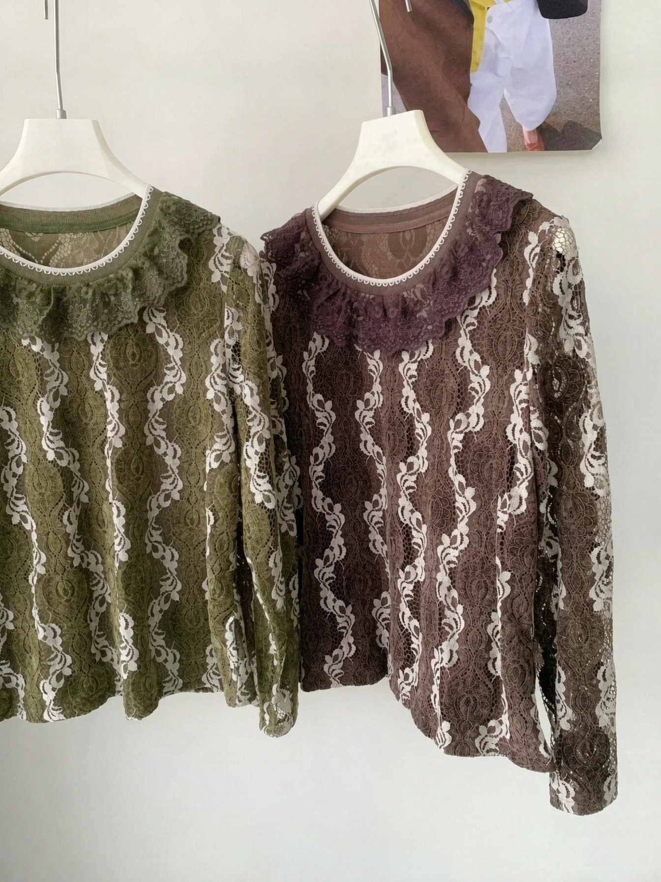 重工蕾絲荷葉邊領長袖上衣(M38寸胸/L40寸/XL42寸胸)