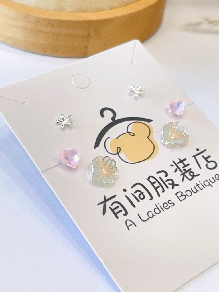 炫彩花朵爱心耳环套装