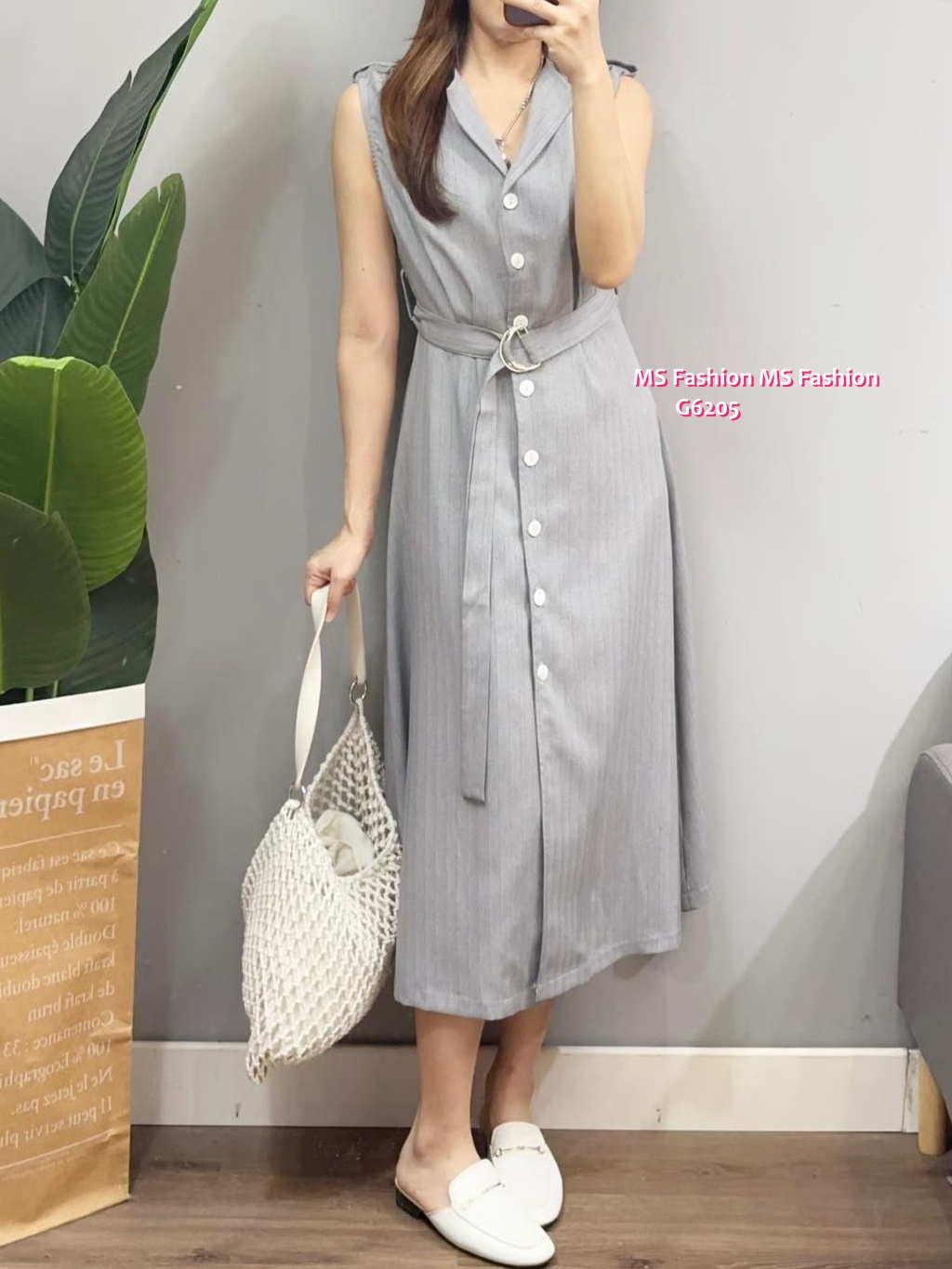 G6205 韓國🇰🇷暗直紋背心連身裙