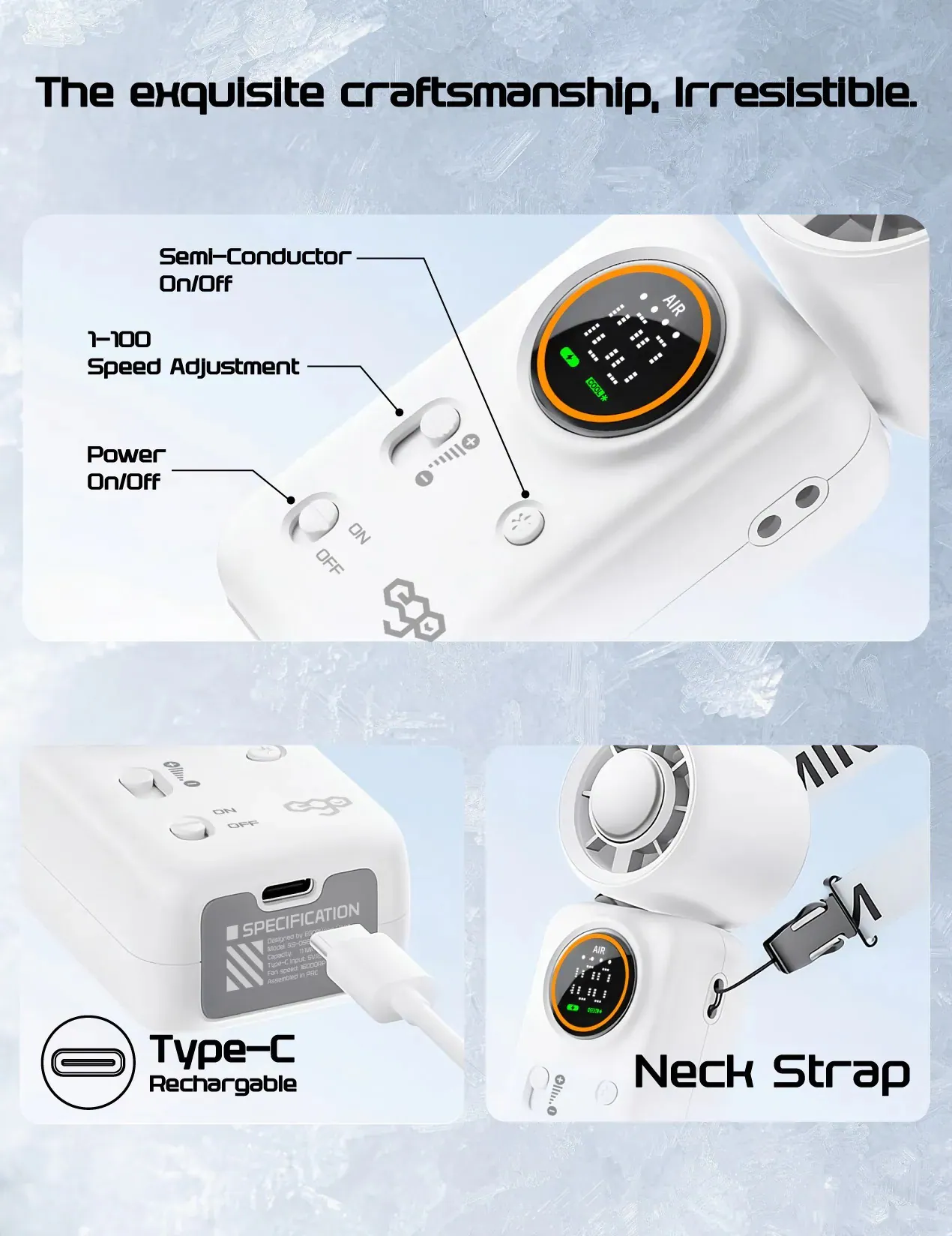 香港行貨 一年保養 ego HyFreeze2 Mini 迷你製冷風 16小時長氣 / 1.6萬轉風壓 / 動態LED顯示 / 可調角度 / 無極調整風速