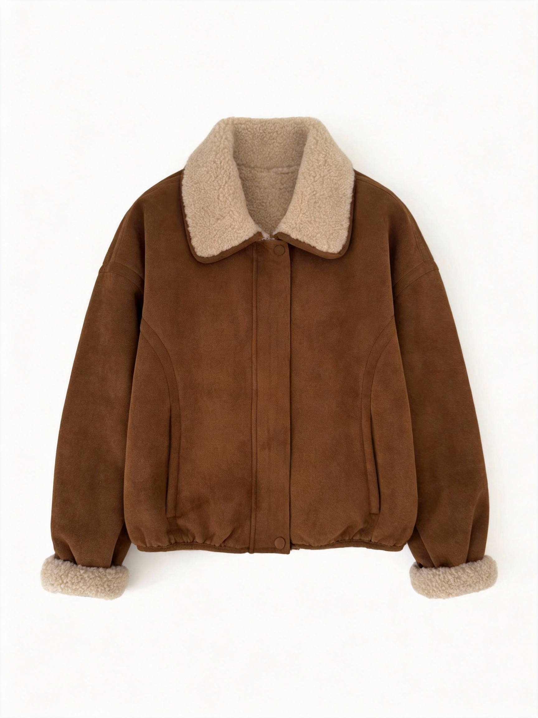 3233暖棕麂皮毛領 Bomber 短夾克
