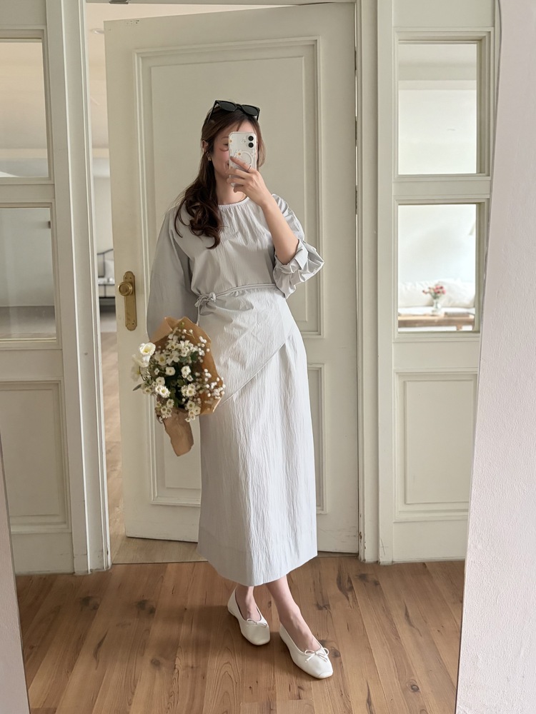 Wrap-Accent Dress (Misty Blue)