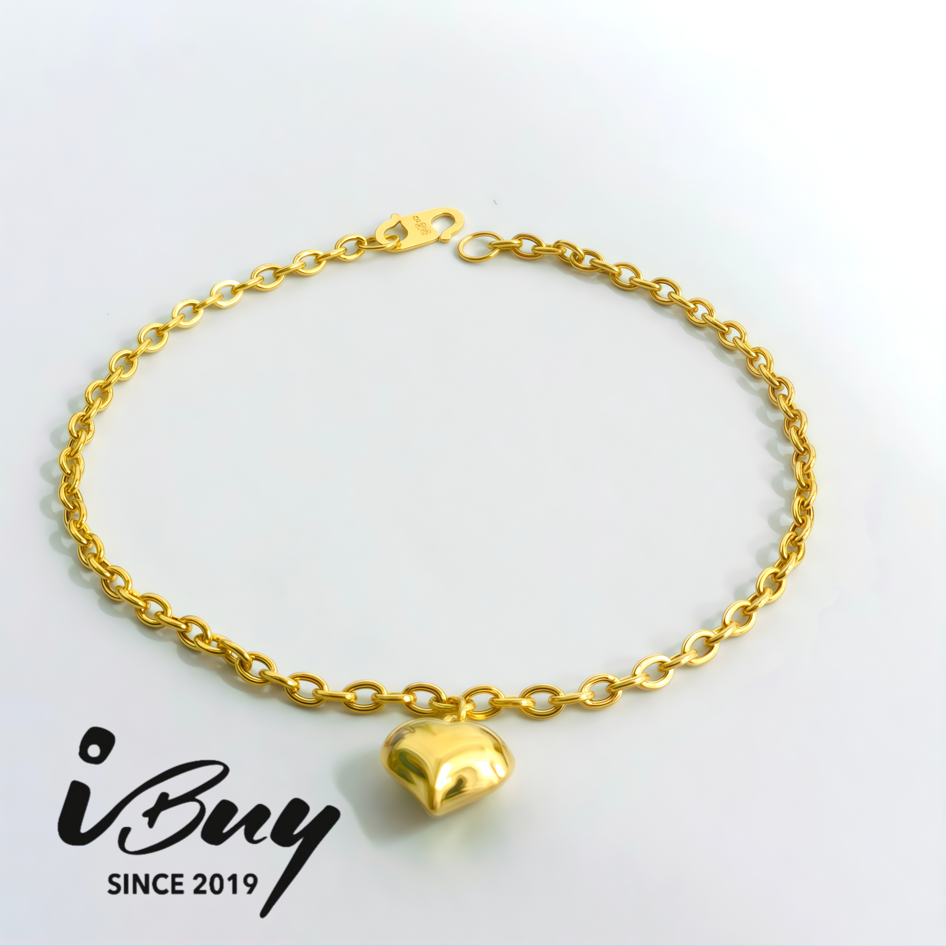 916 GOLD FULL GLOSS LOVE DANGLE HOLLOW CABLE BRACELET (S) 916 金 亮面爱心吊坠空心万字手链(S)