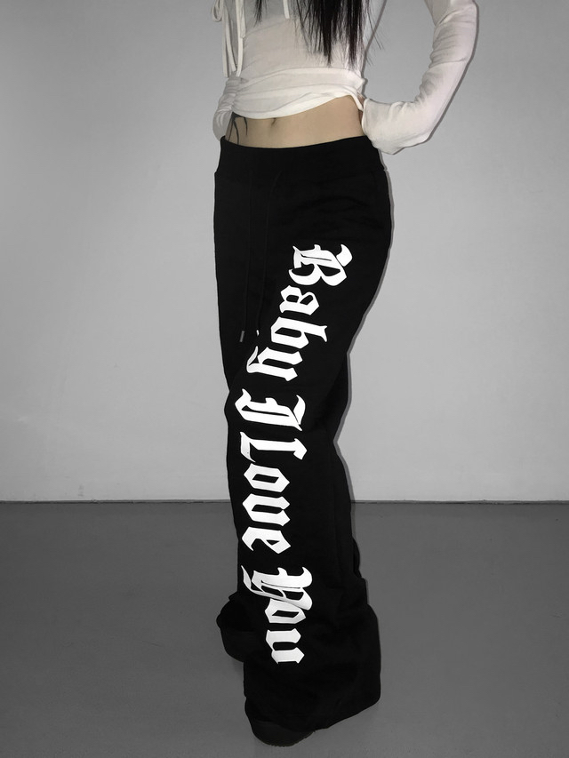Cotton Gothic Print Flare Sweatpants