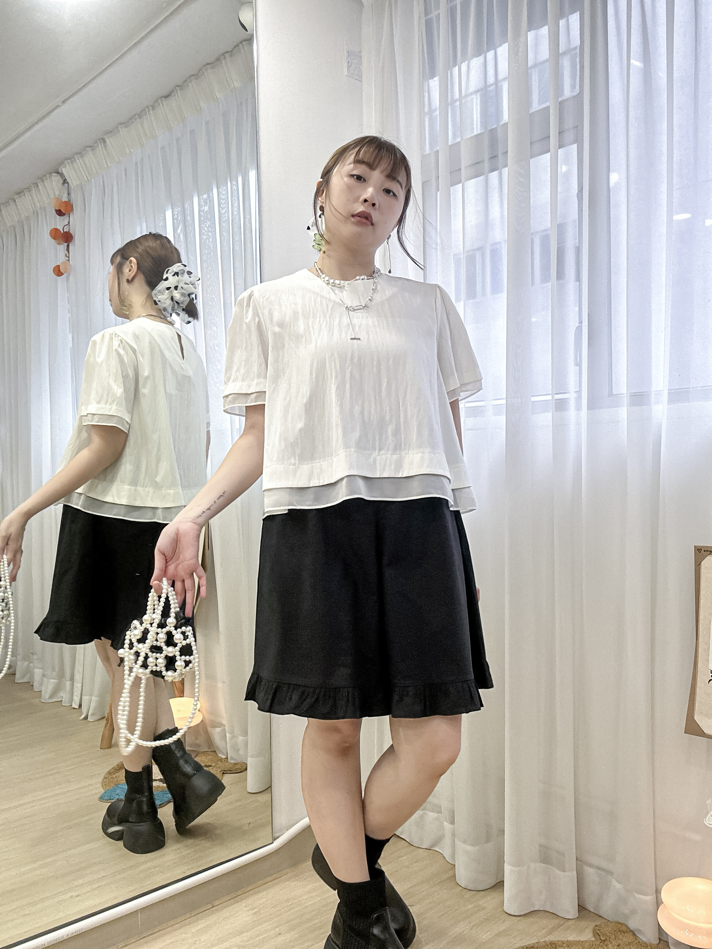 簡約知性美～層次拼接傘型襯衫 LF0001 - 白色 White