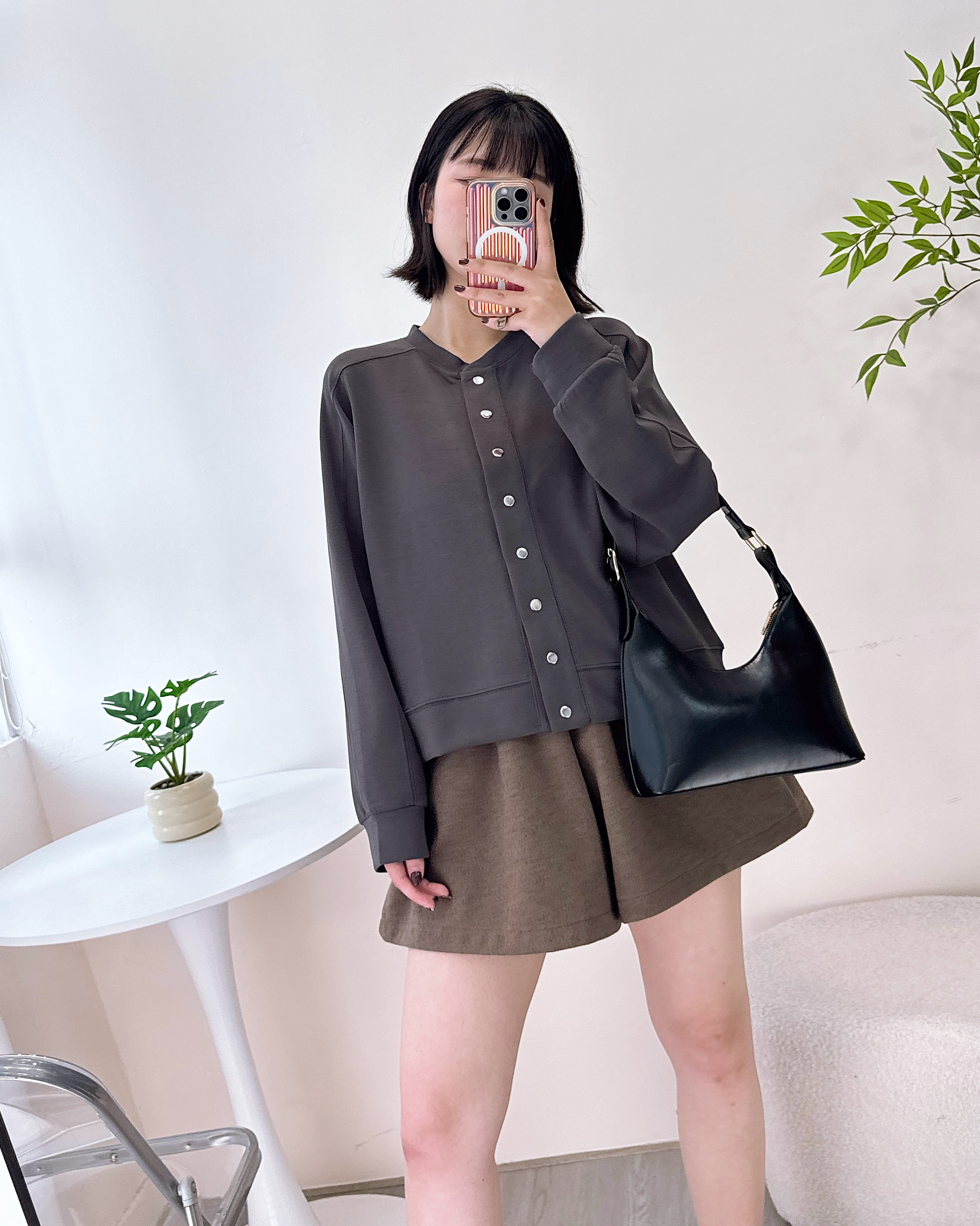 啪鈕滑身牛奶棉上衣/外套兩著 2色