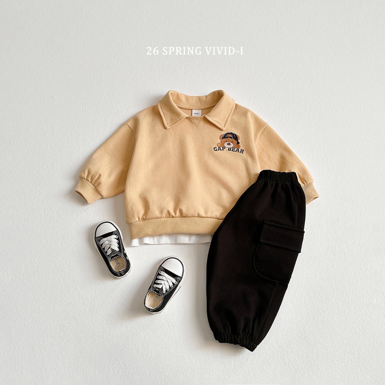 🌸預訂 韓國直送🌸🇰🇷VIVIDI三色帽子小熊刺繡長袖翻領上下套裝