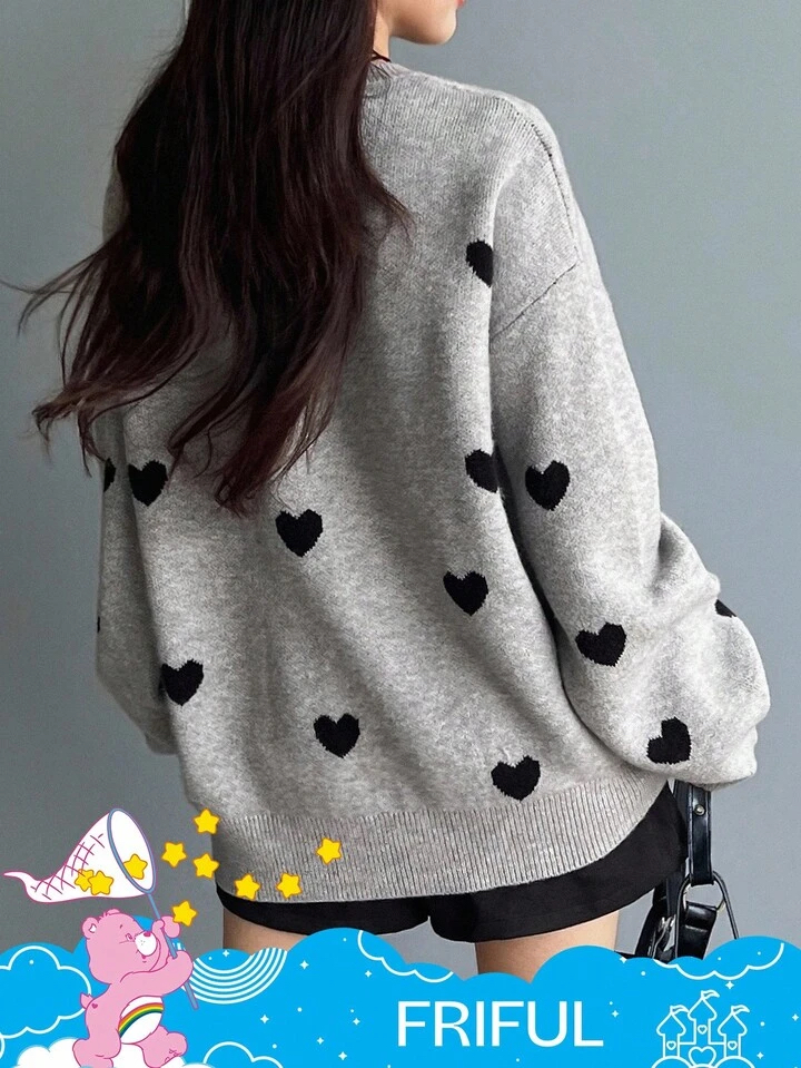 🌈care bears🐻可愛心形圖案寬鬆針織毛衣