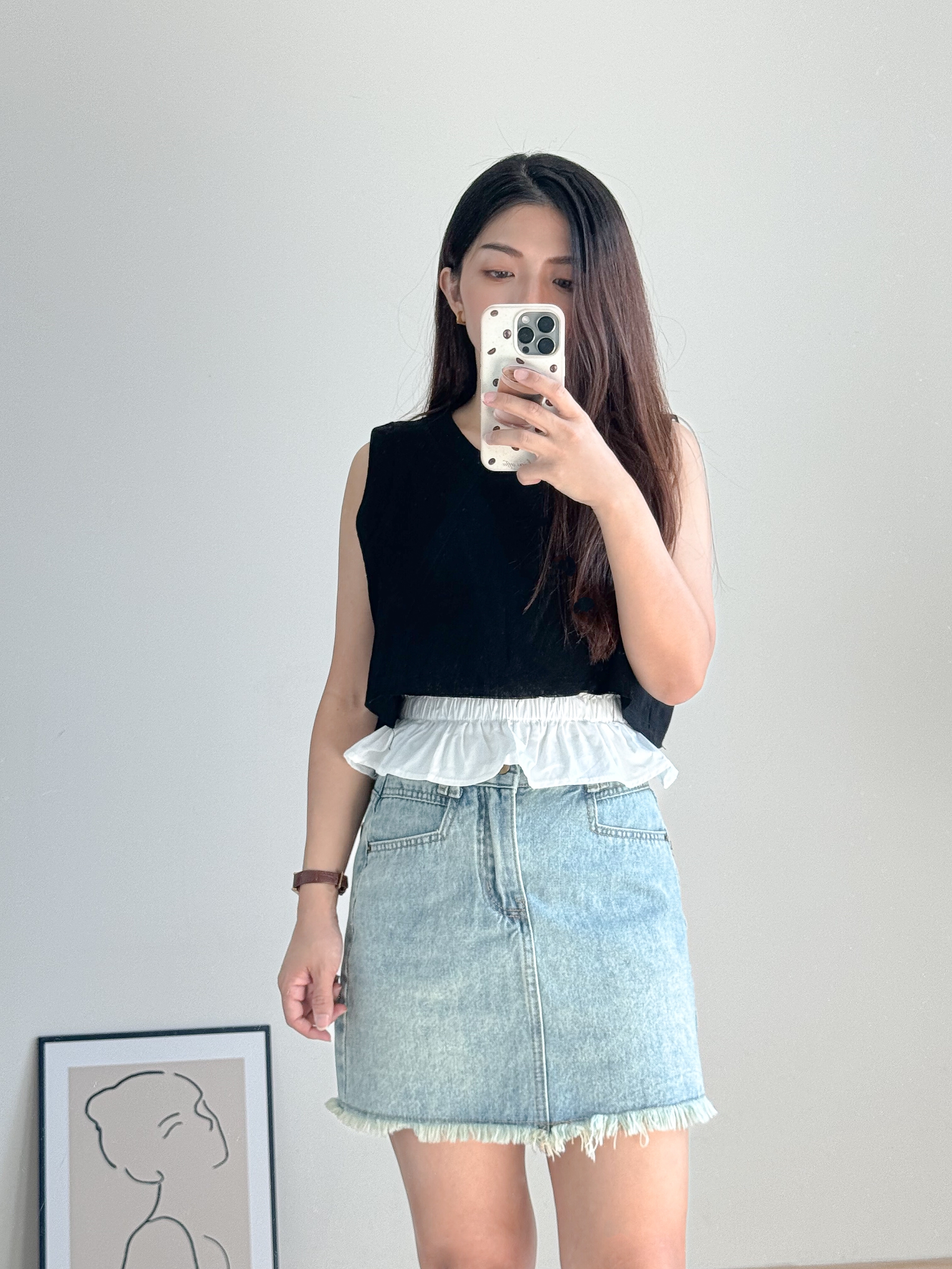 Fringe Denim A line Skirt韩版个性流苏a字牛仔短裙