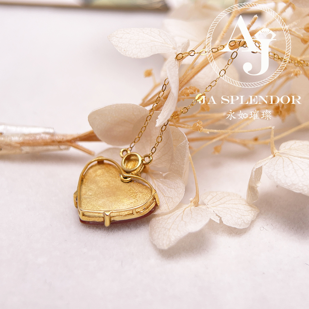 JNk-12 天然翡翠A玉 冰潤紅翡翠心心相印18K金吊墜連項鏈