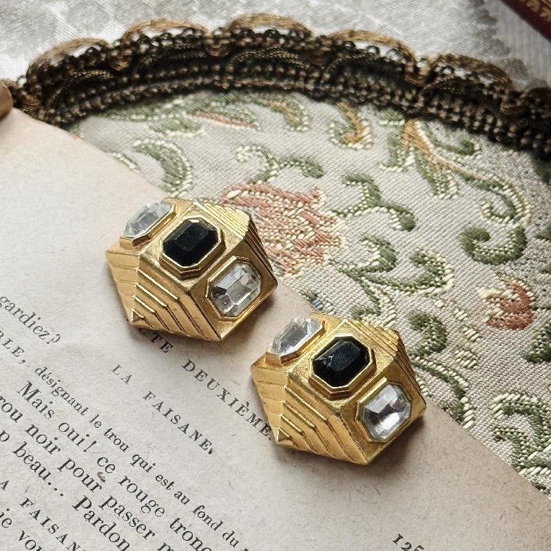 C.a. 1980s Stamped "West Germany" Art Deco Inspired Hexagonal Geometric Clip Earrings (MT2456)