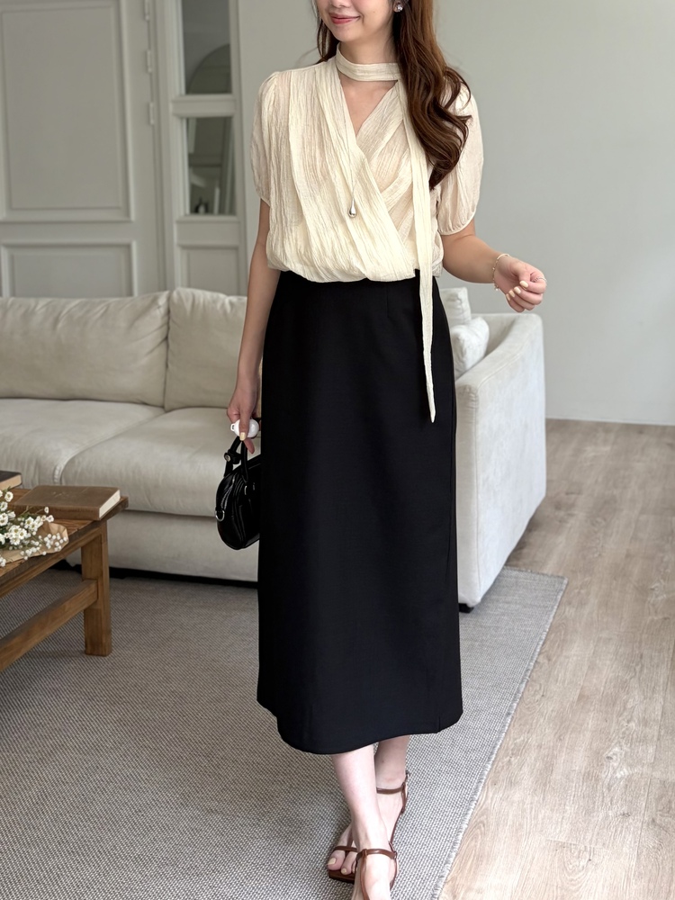 Louise Wrap Blouse with Tie (Cream)