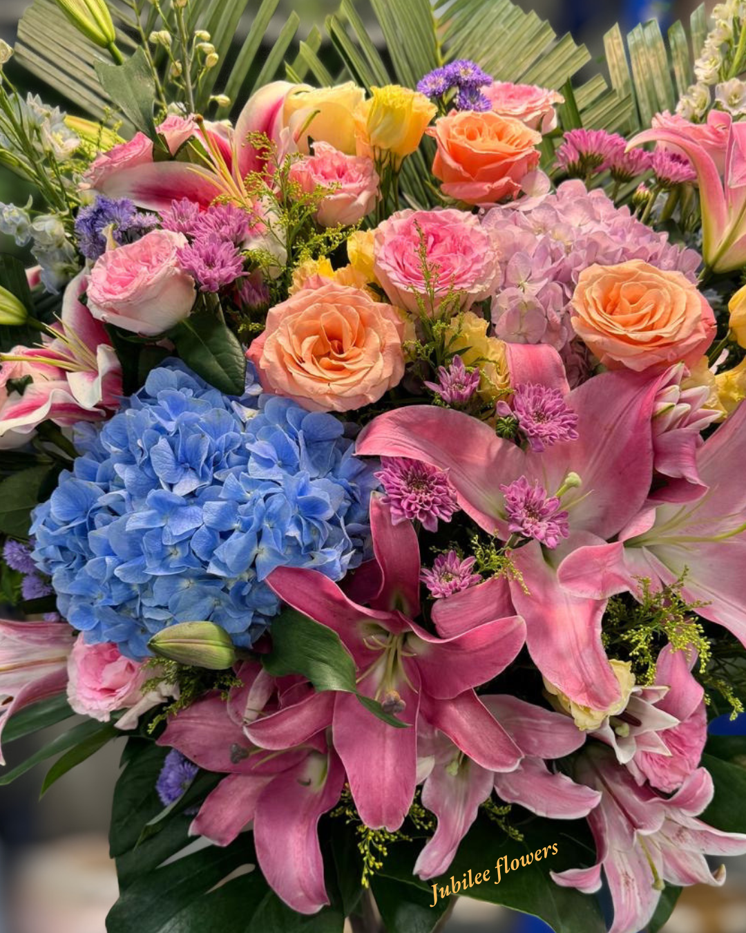🎉【開張花籃】 粉百合藍繡球開業賀籃