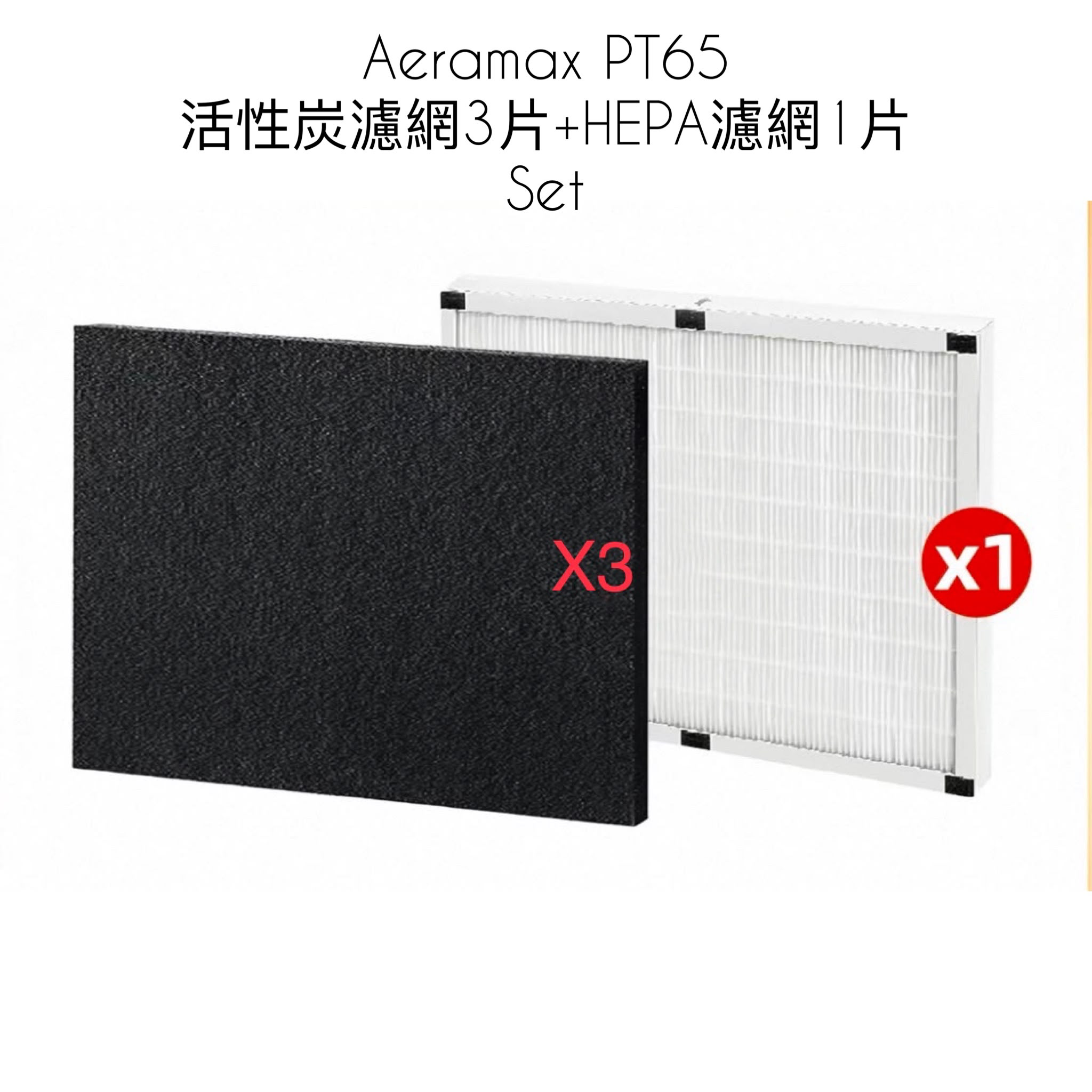 AeraMax PT65 寵物專用空氣淨化機 活性炭濾網3片 + HEPA 濾網 1 片 set   
