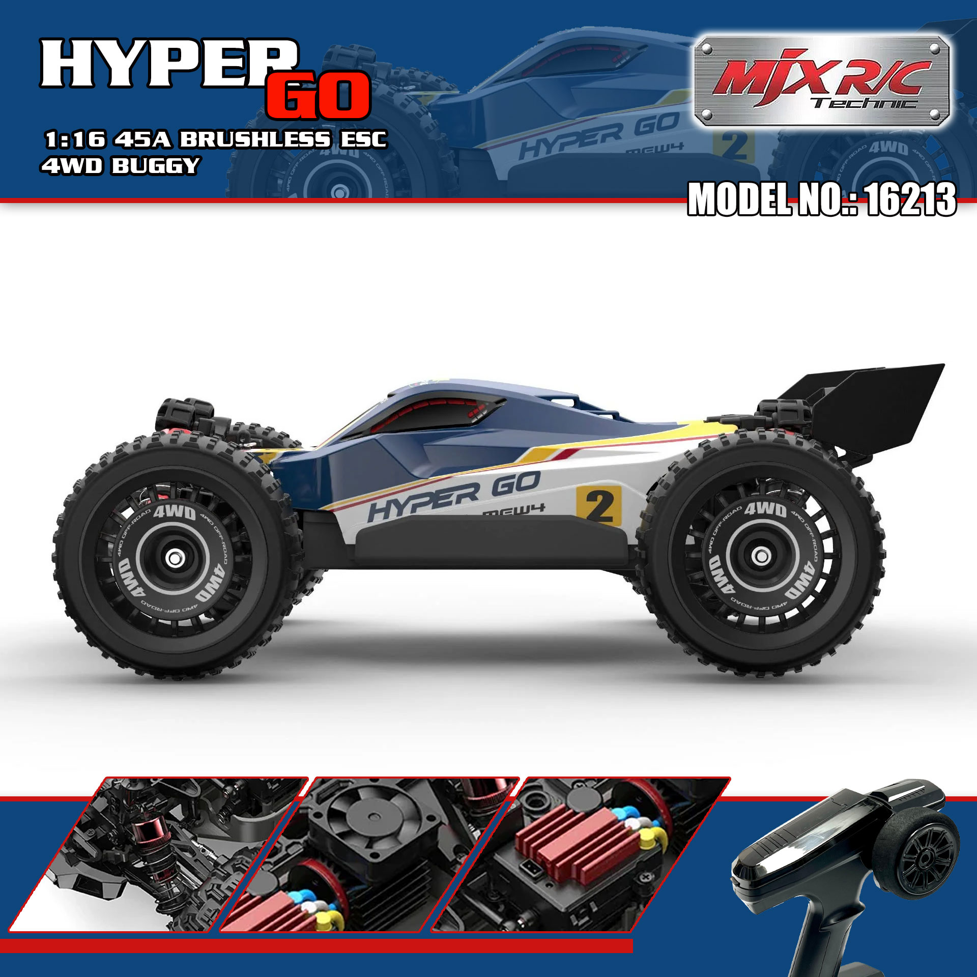 全新 美嘉欣 MJX R/C 1:16 16213 無刷越野車 | 雙車殼及2套車軩 | 金屬齒輪 | 油壓避震 | 可用2s-3s電 | 最高速約60KM/H