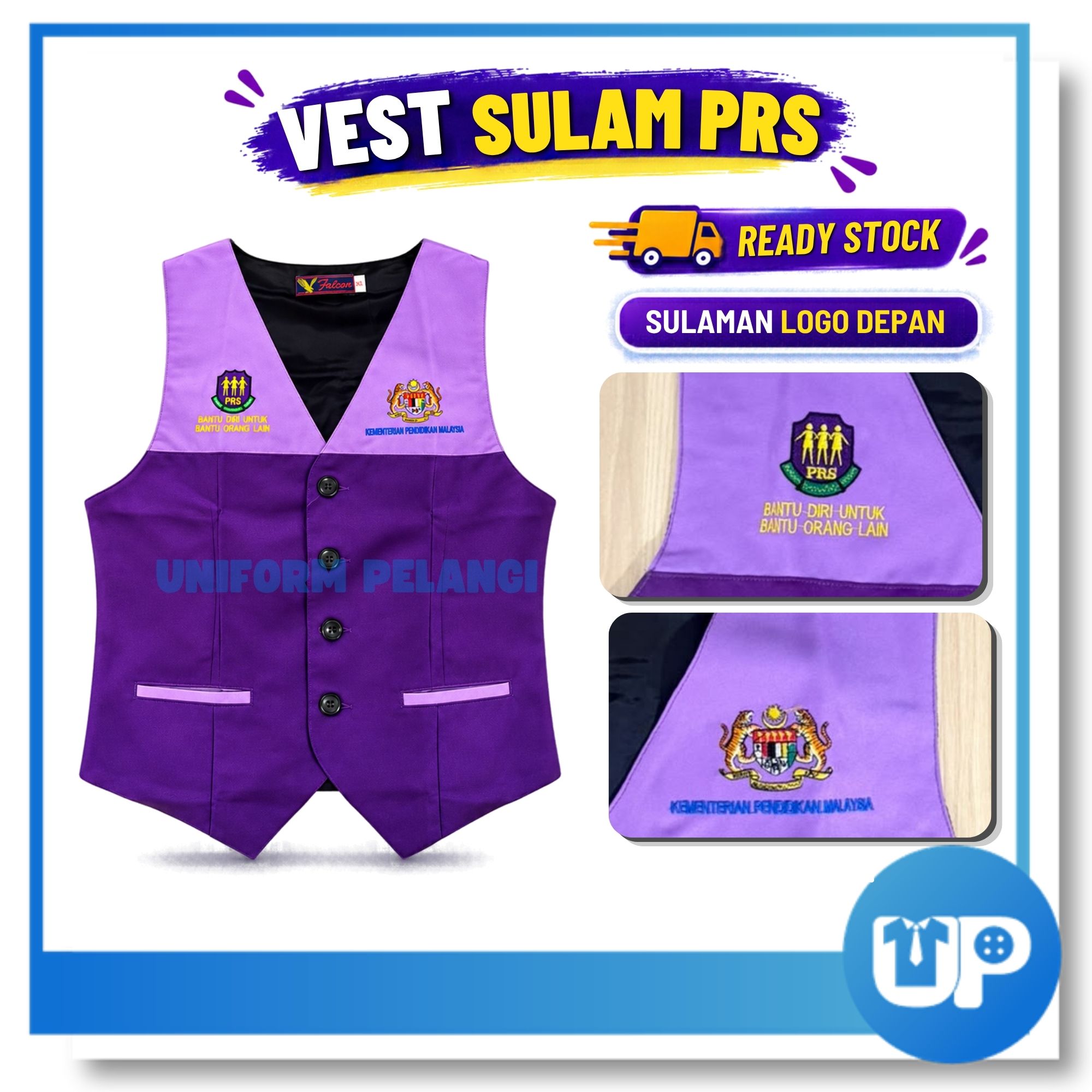 Falcon Vest PRS Sulam Pembimbing Rakan Sebaya Sekolah Rendah Menengah Tali Leher Original Warna Ungu