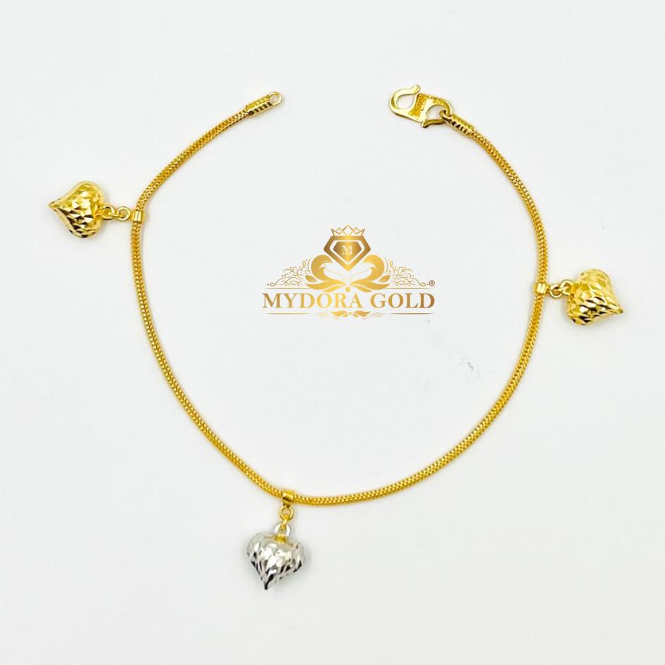 MYDORA Rantai Tangan PDR Gantung 3 Love Pahat (2C) l EMAS 916/22K