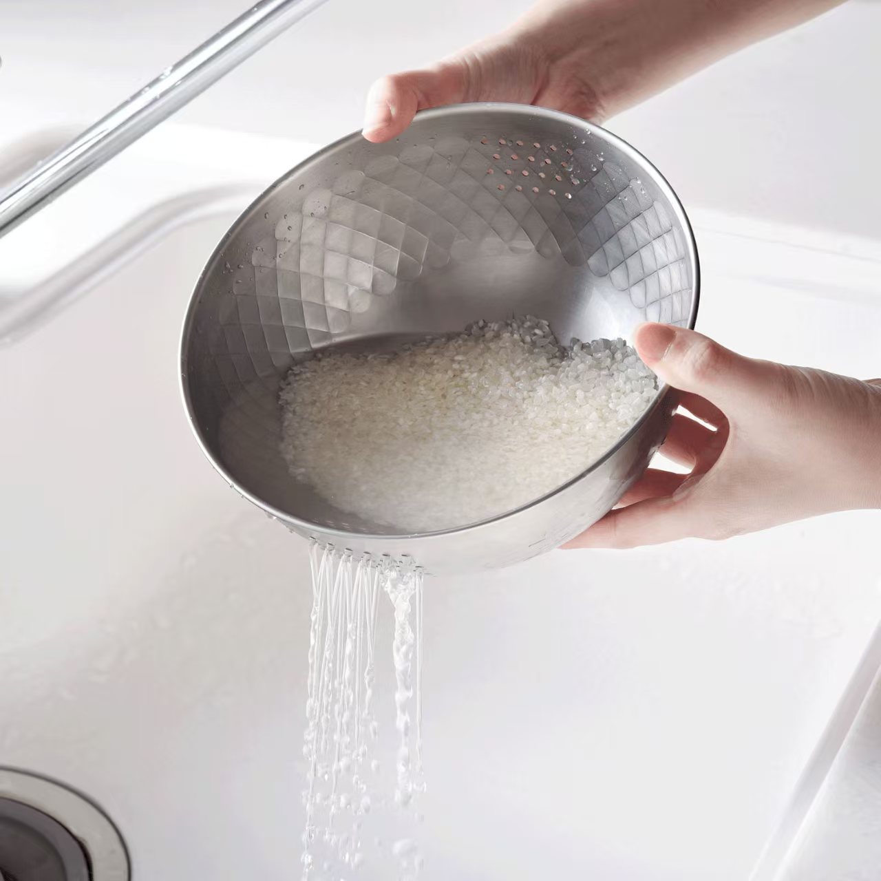 【日本製燕三條】 18cm 全不銹鋼快速洗米盆 / 瀝水碗 — 煮出極致完美靚飯神器