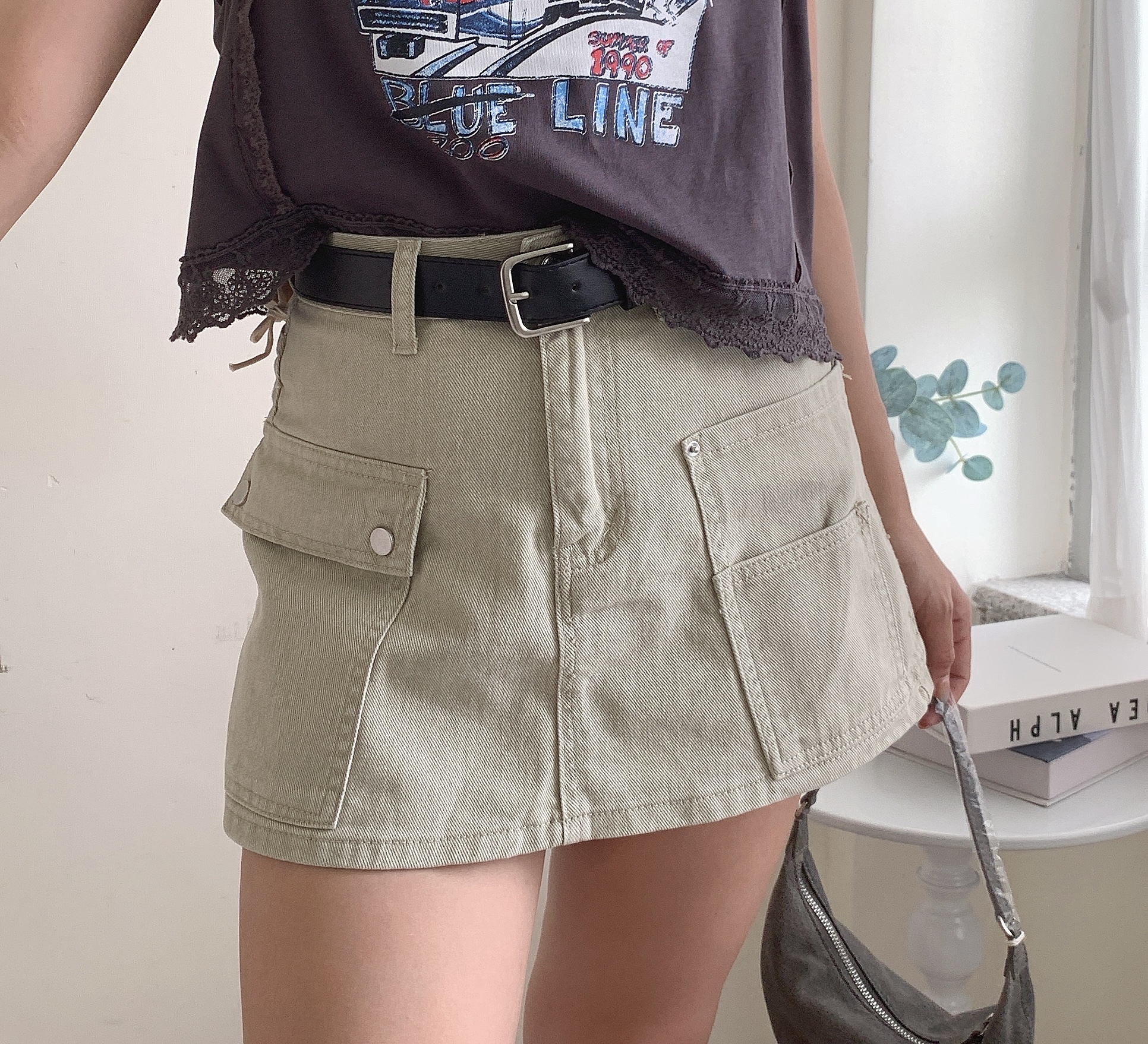 杏色工裝裙褲（連belt)