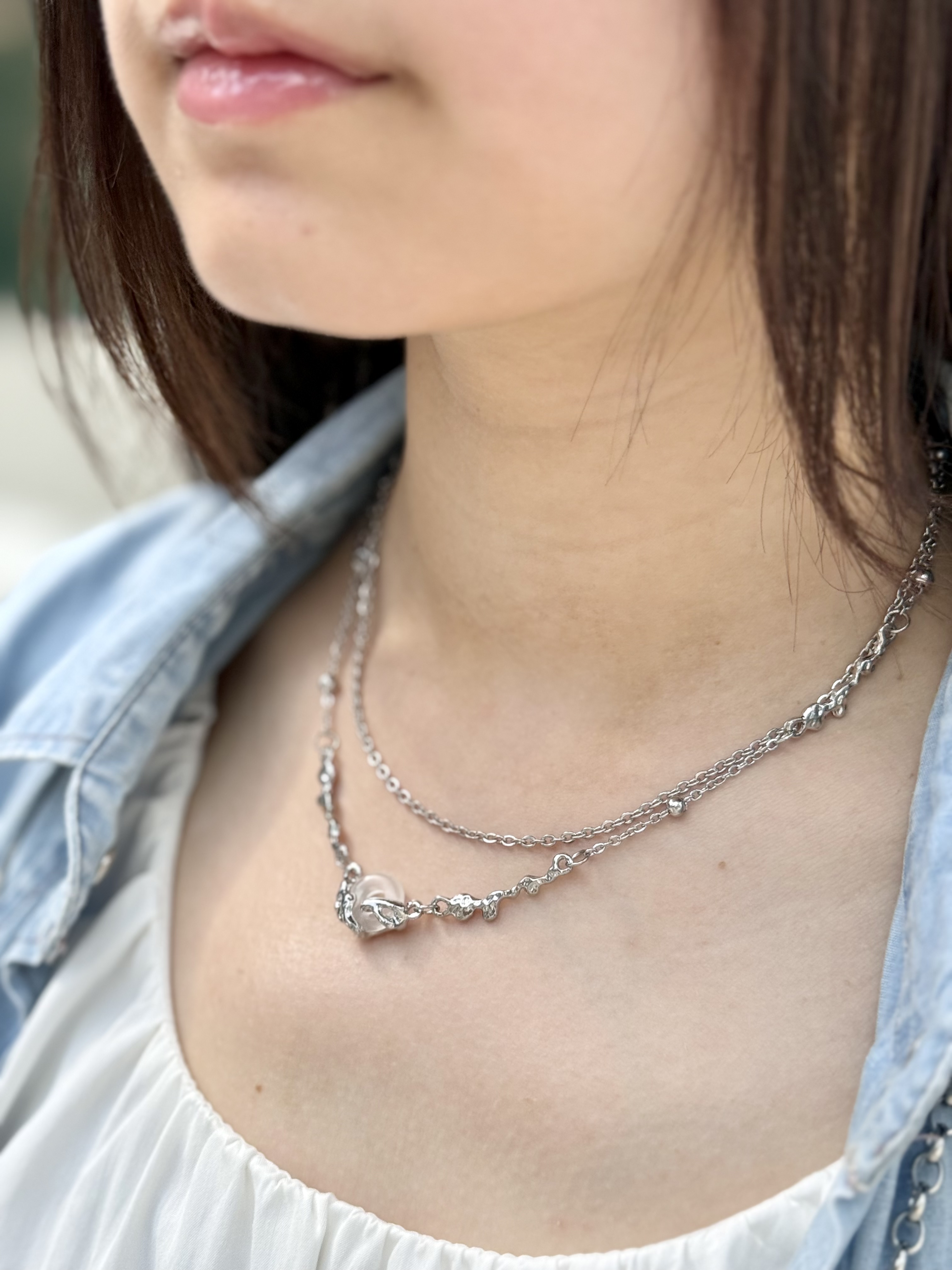 Silver circle rhinestone stainless necklace